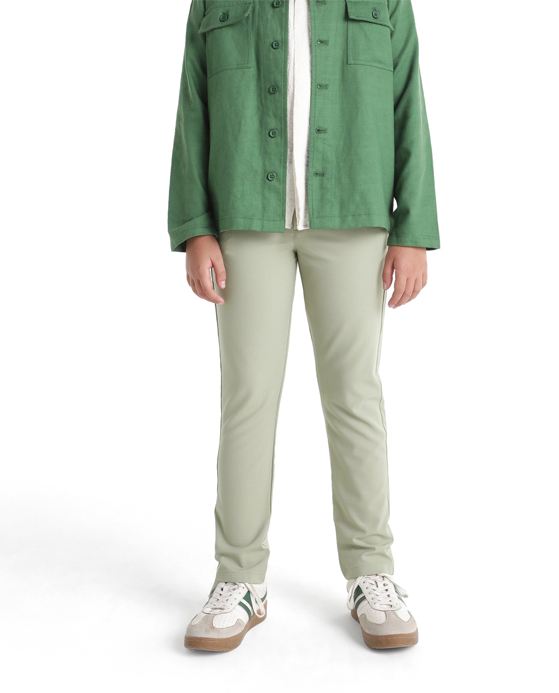 Boys Pastel Green Regular-Fit Polyester Blend Travel Trousers