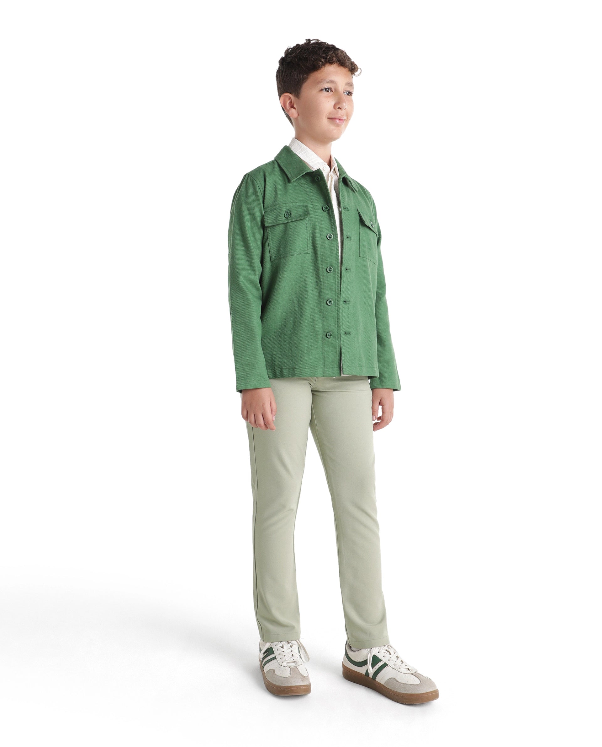 Boys Pastel Green Regular-Fit Polyester Blend Travel Trousers