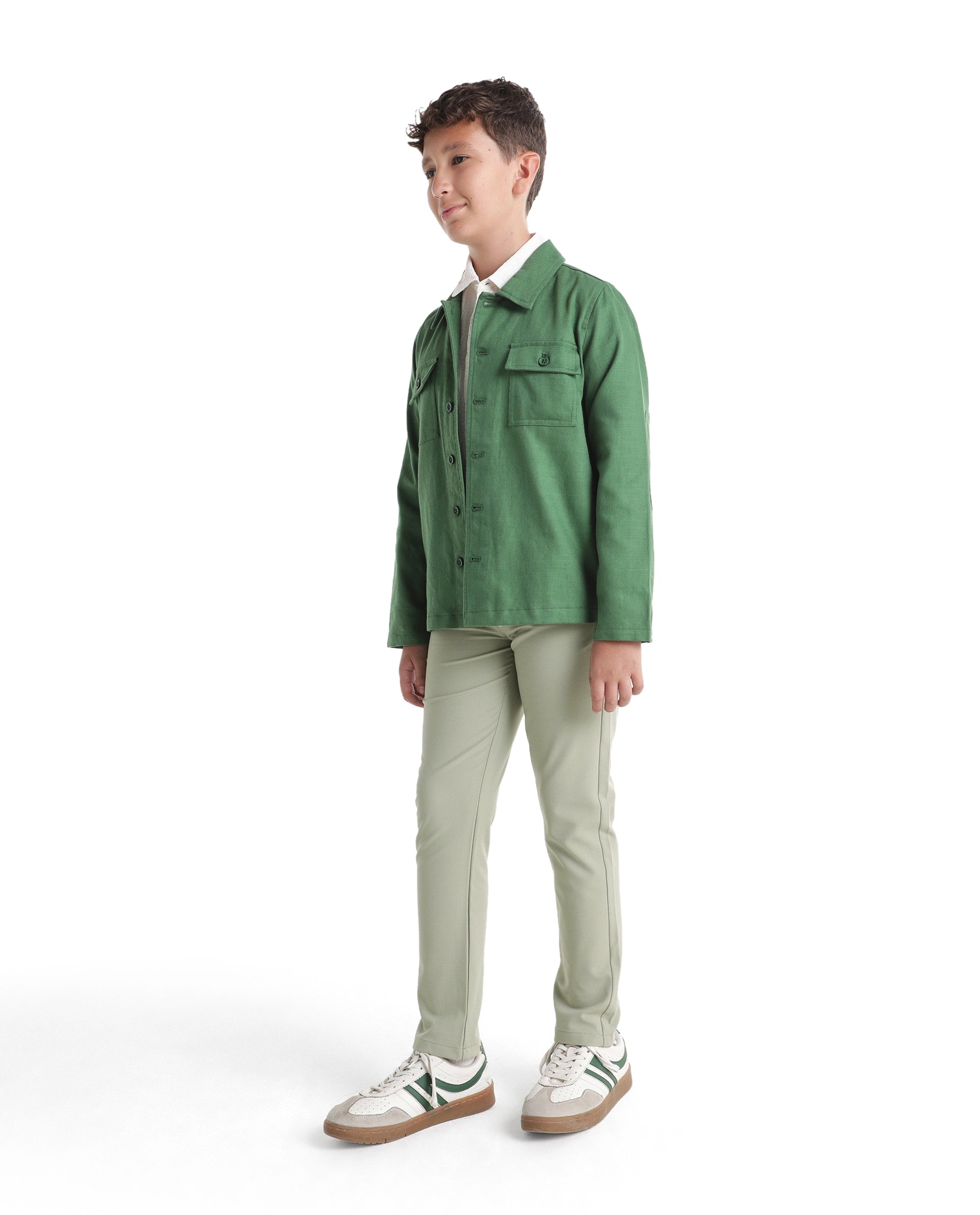 Boys Pastel Green Regular-Fit Polyester Blend Travel Trousers