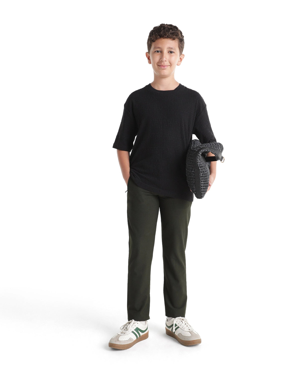 Boys Olive Slim-Fit Polyester Blend Trousers