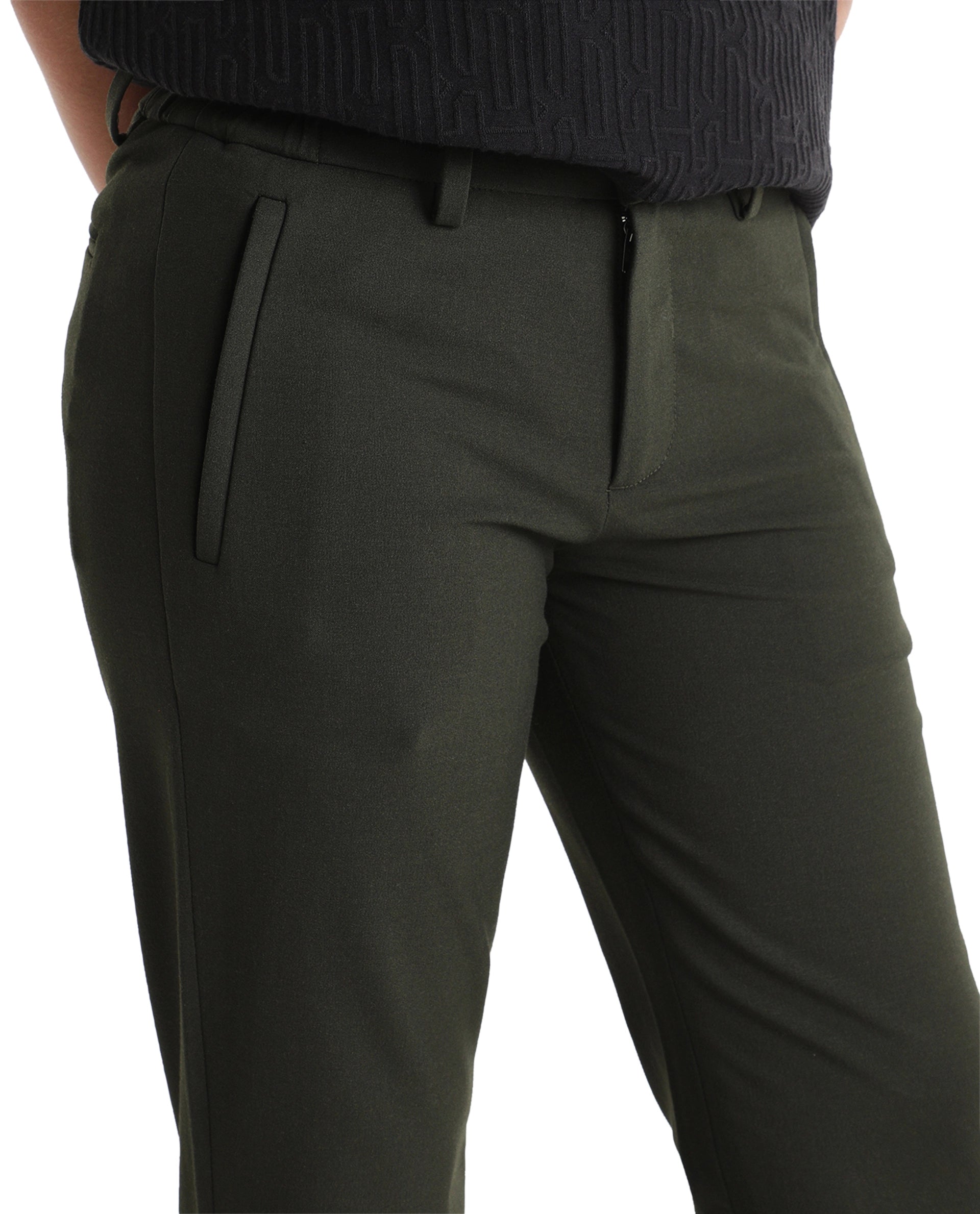 Boys Olive Slim-Fit Polyester Blend Trousers