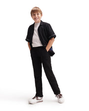Boys Black Regular-Fit Cotton Casual Trousers