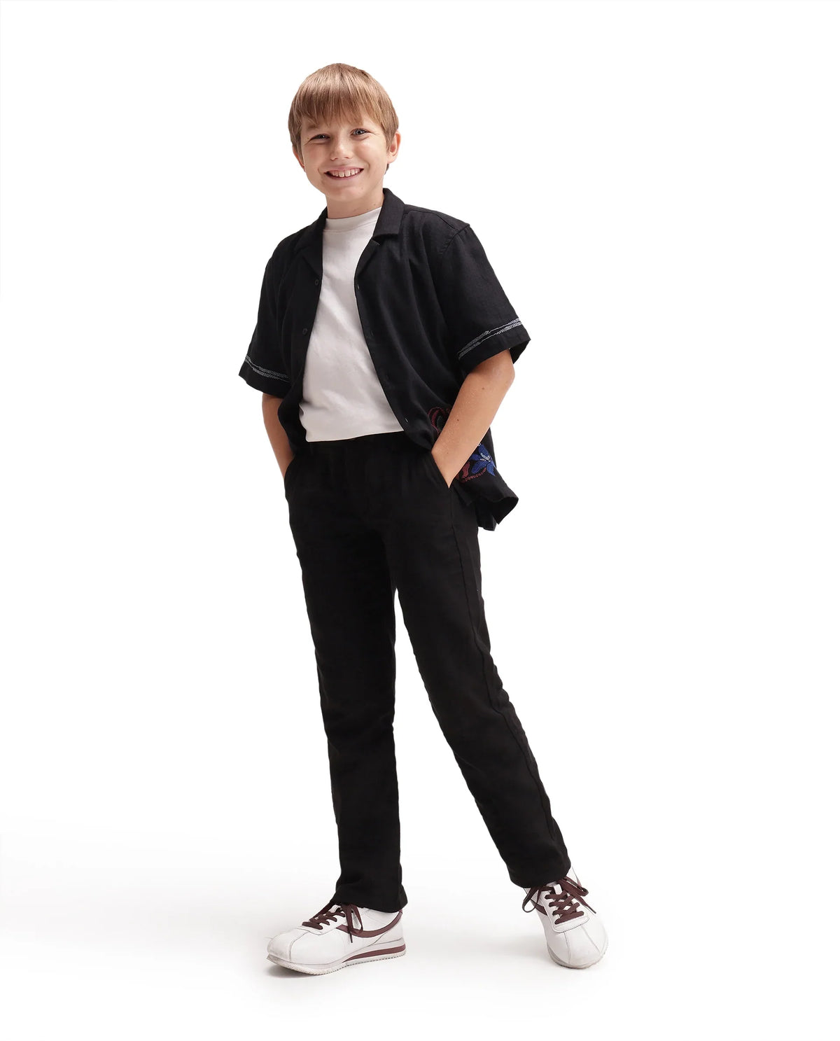 Rare Ones Boys Pastor Regular Fit Cotton Trouser - Black