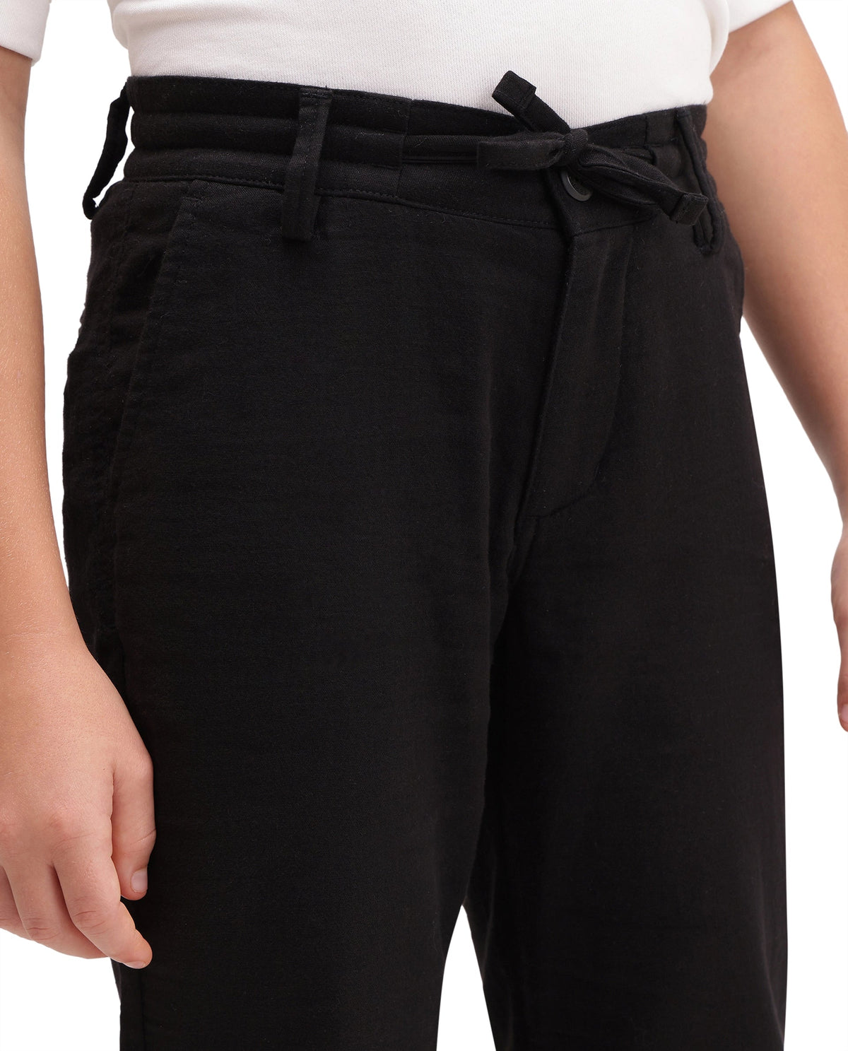 Boys Black Regular-Fit Cotton Casual Trousers