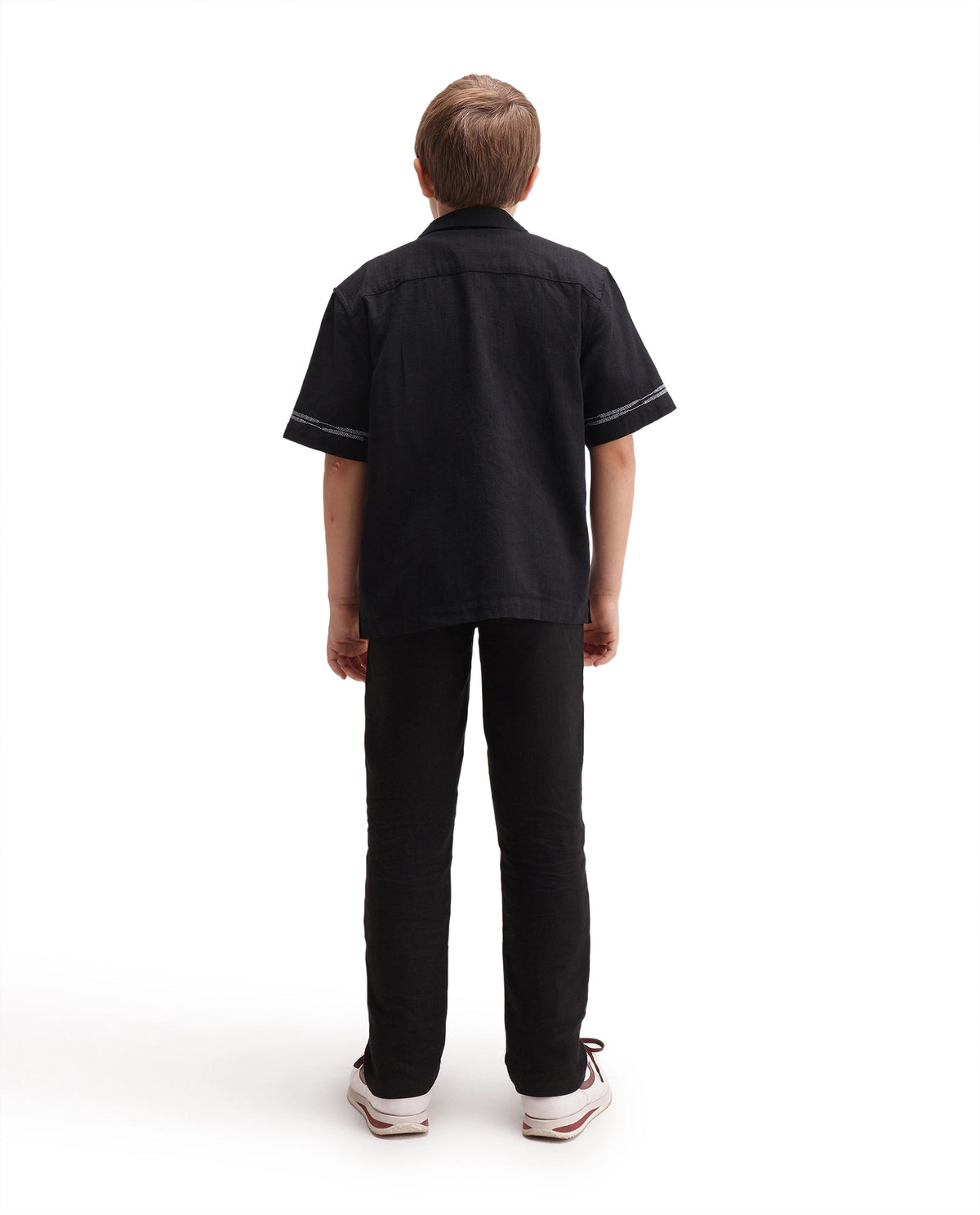 Boys Black Regular-Fit Cotton Casual Trousers
