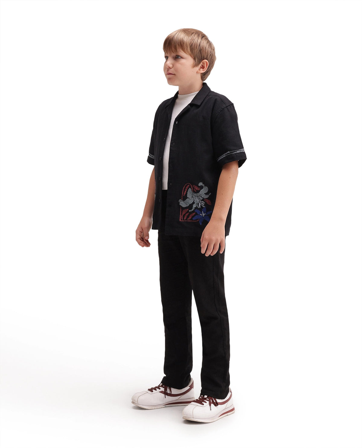 Boys Black Regular-Fit Cotton Casual Trousers