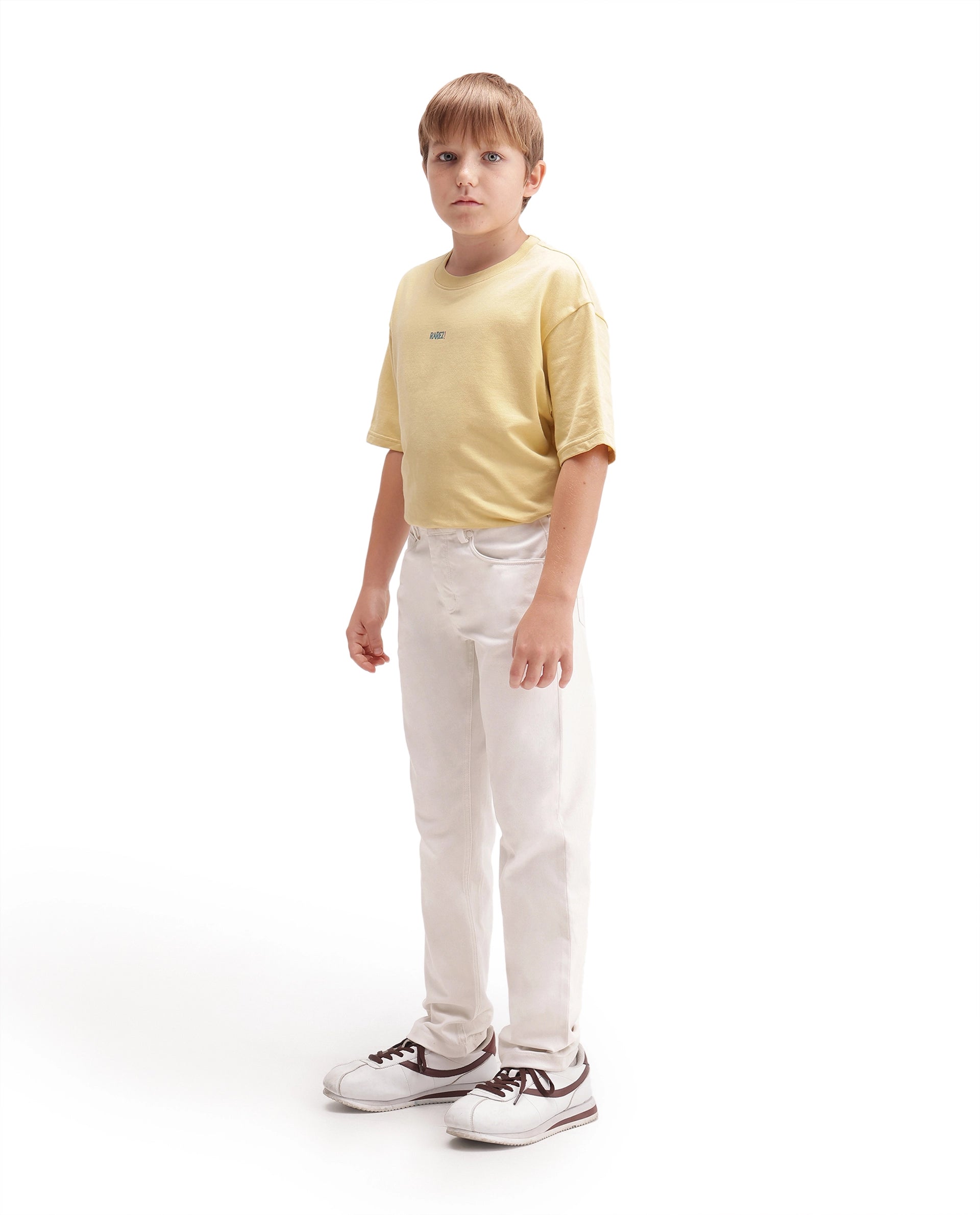 Boys White Slim-Fit Cotton Blend Trousers