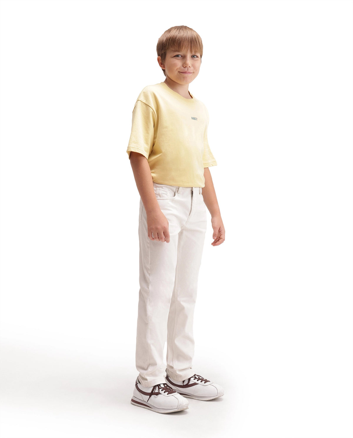Boys White Slim-Fit Cotton Blend Trousers