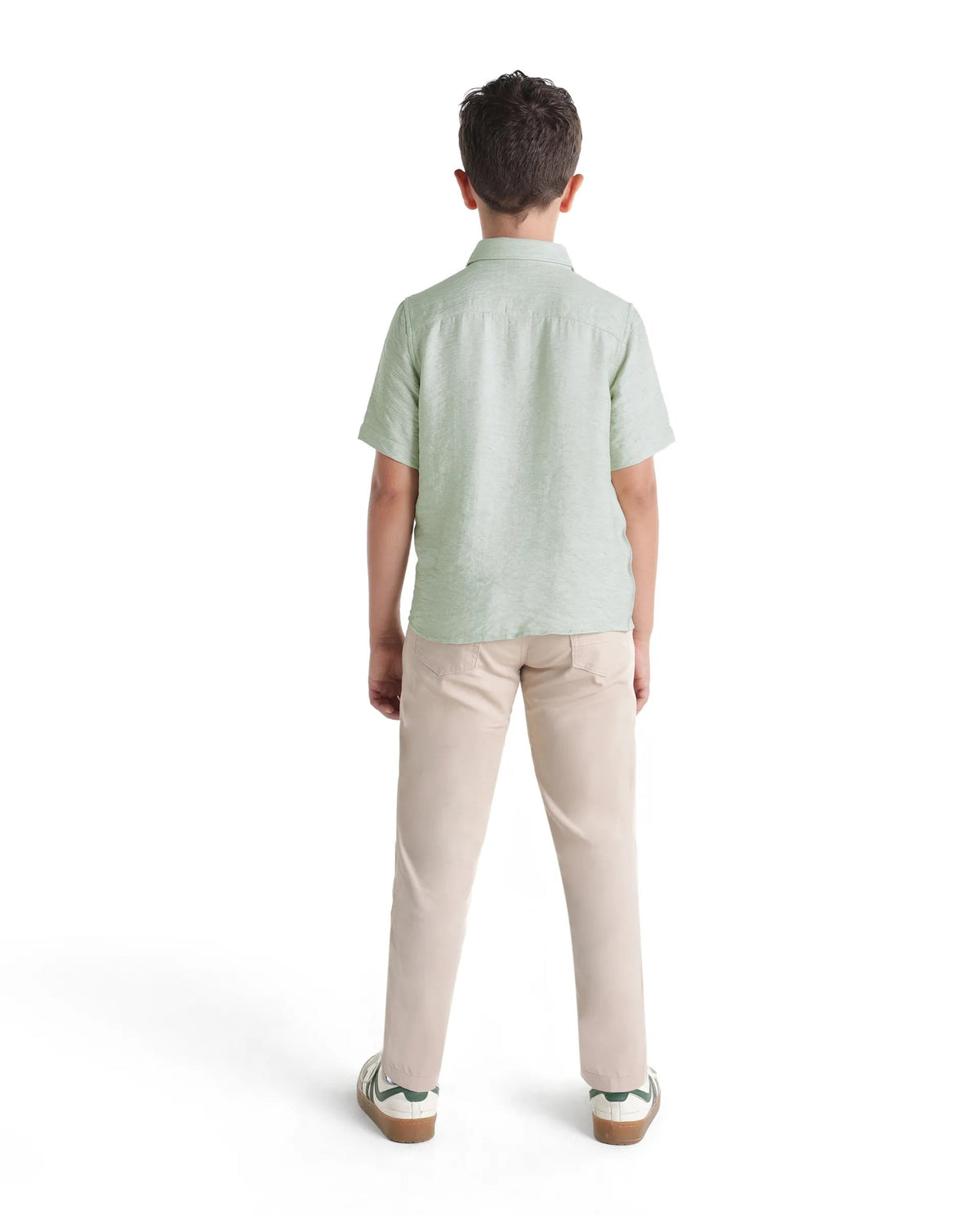 Boys Beige Slim-Fit Cotton Blend Trousers