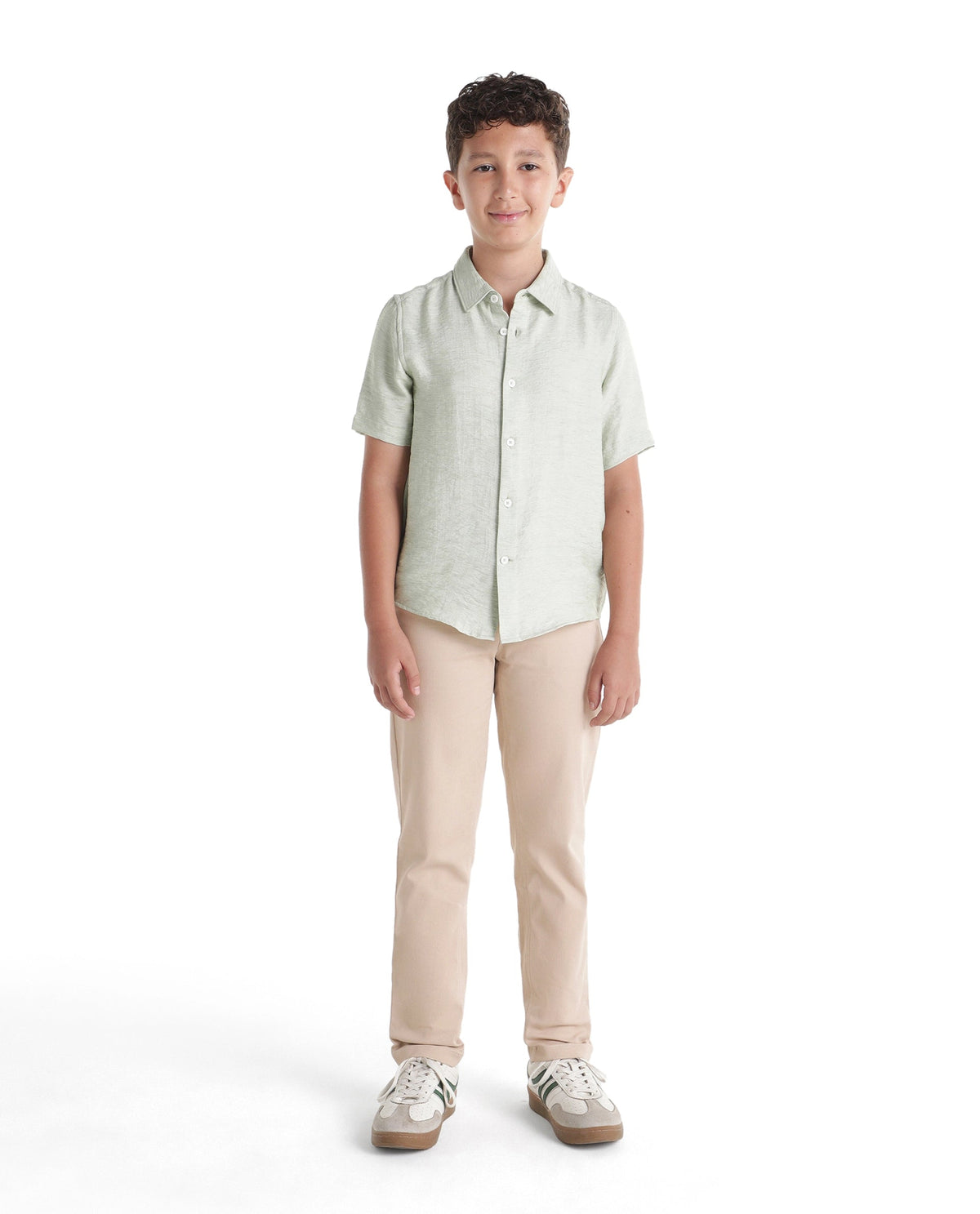 Boys Beige Slim-Fit Cotton Blend Trousers