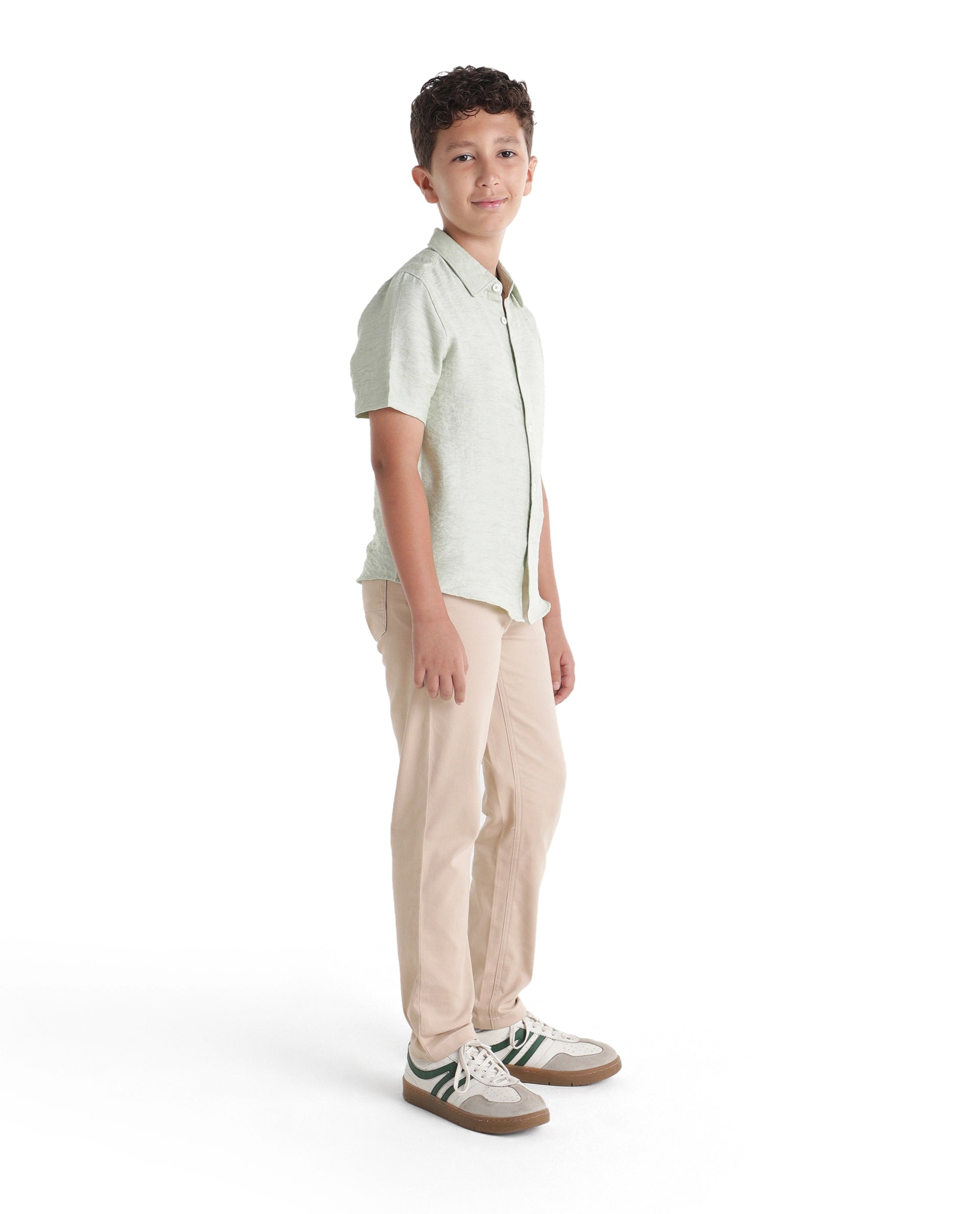 Boys Beige Slim-Fit Cotton Blend Trousers