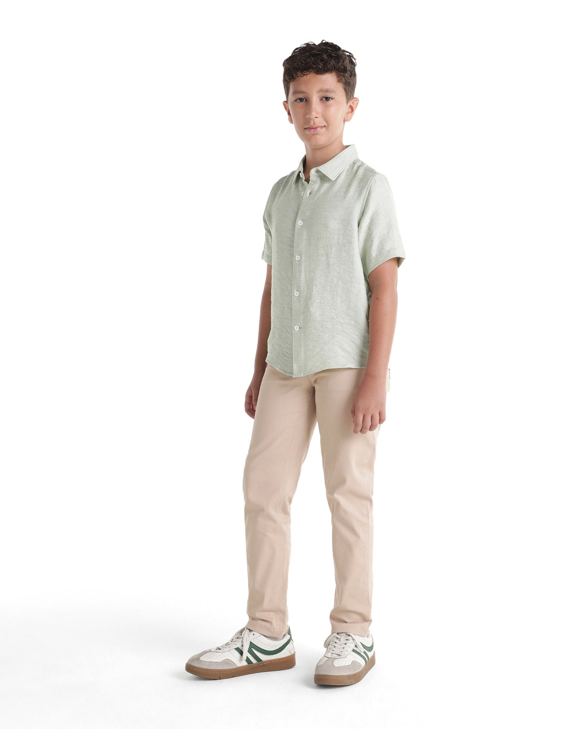 Boys Beige Slim-Fit Cotton Blend Trousers