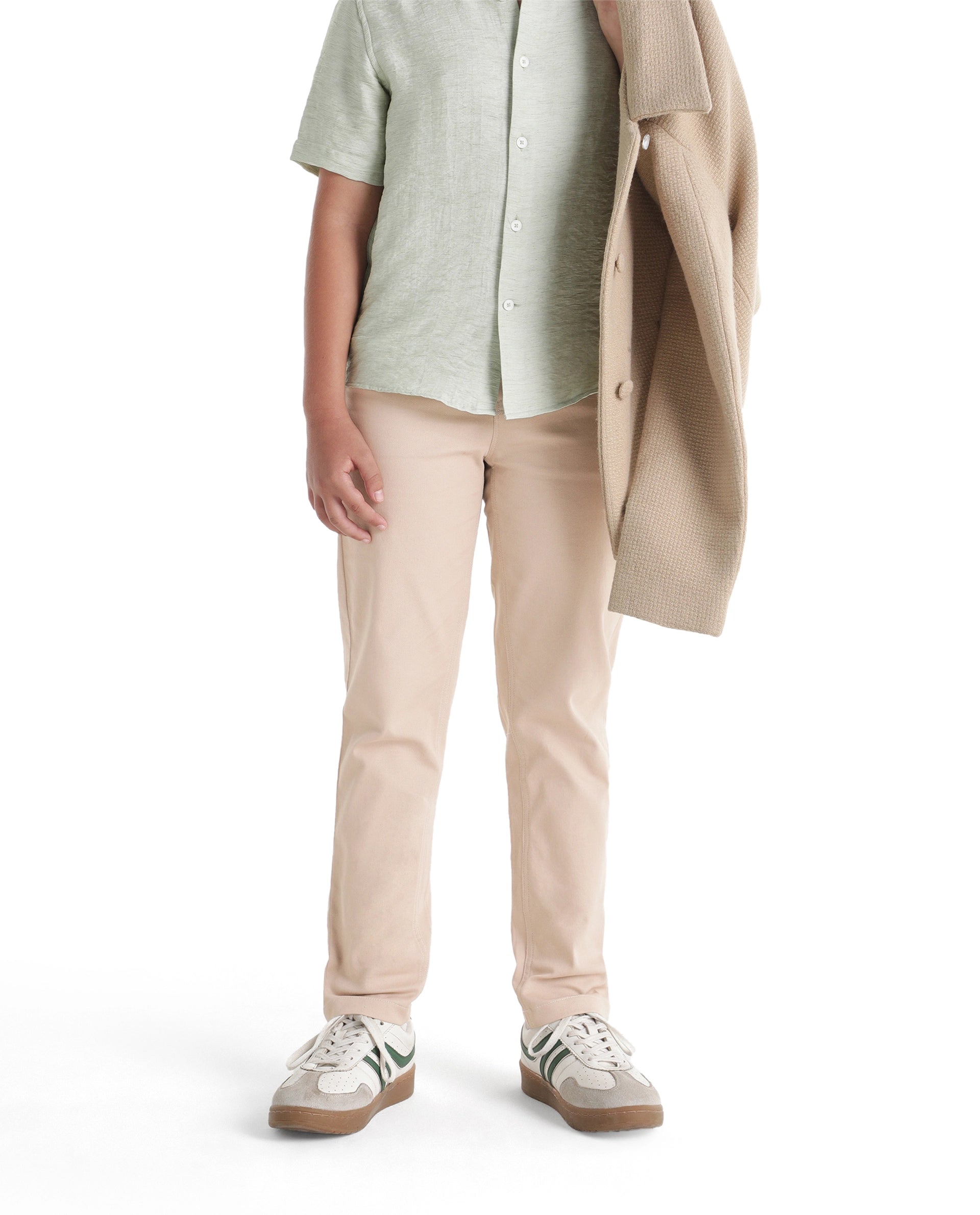Boys Beige Slim-Fit Cotton Blend Trousers
