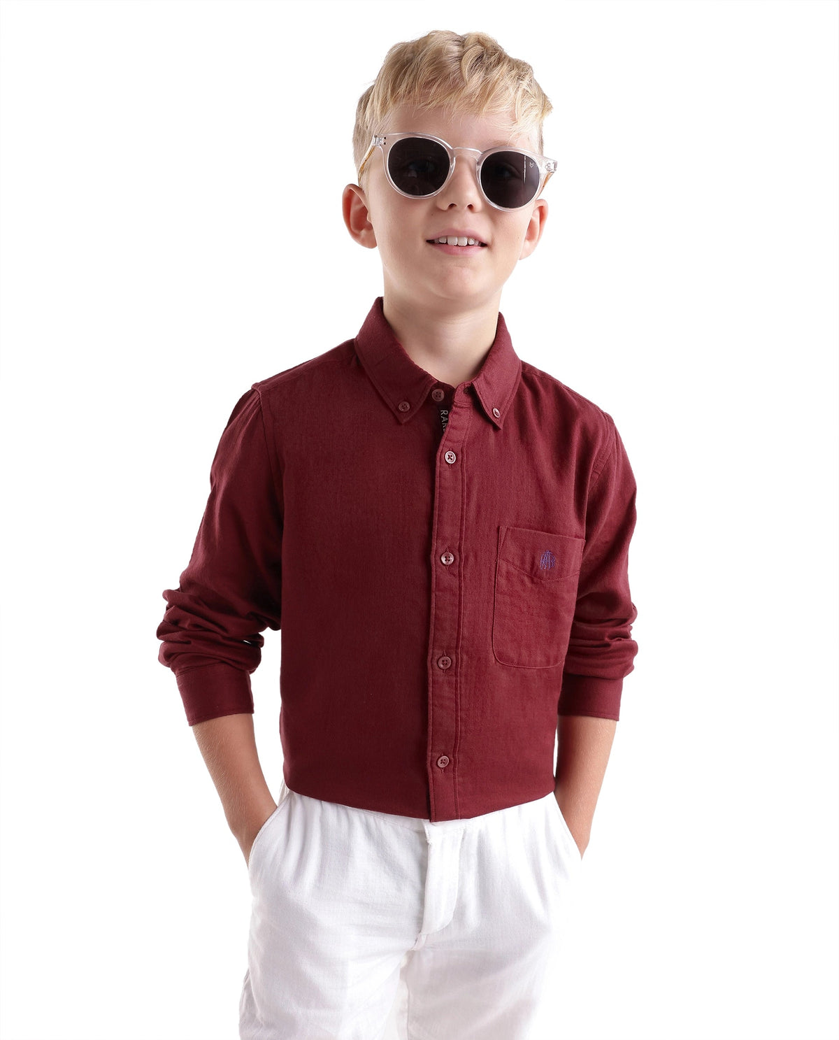 Rare Ones Boys Layerr Regular Fit Cotton Shirt - Red
