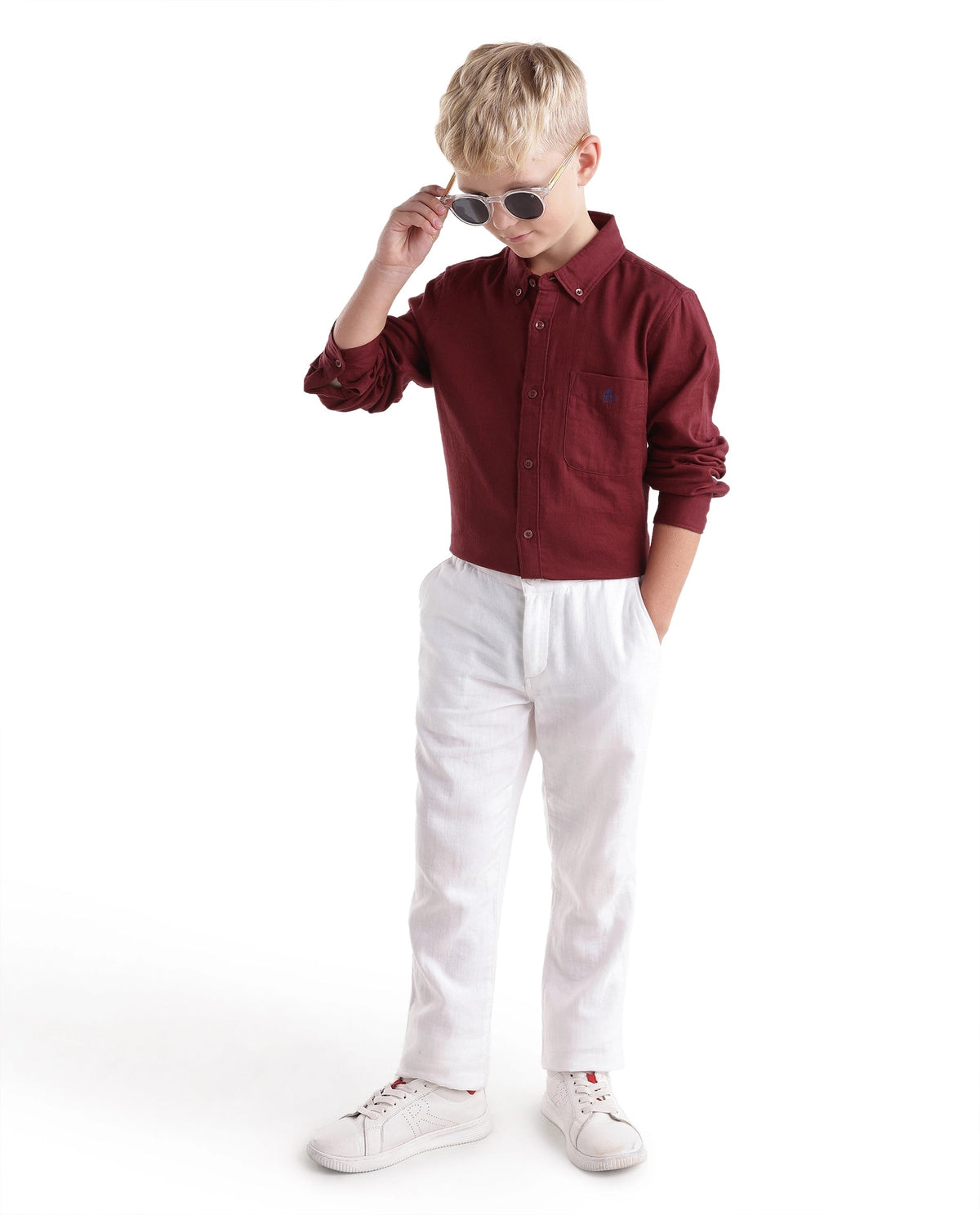 Rare Ones Boys Layerr Regular Fit Cotton Shirt - Red