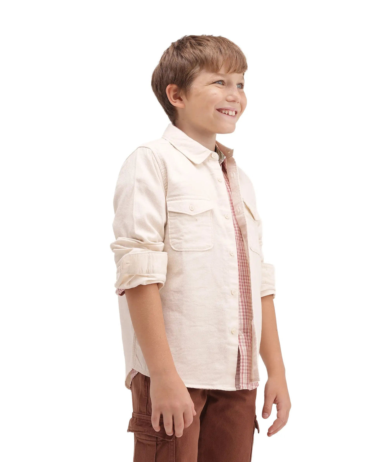 Rare Ones Boys Presso T Cotton Shirt - Light Beige