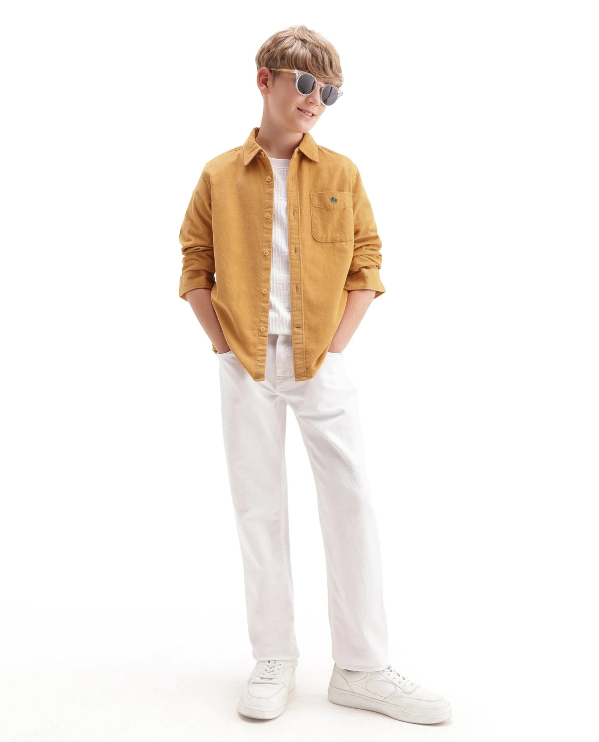 Rare Ones Boys Ceon Regular Fit Cotton Shirt - Mustard