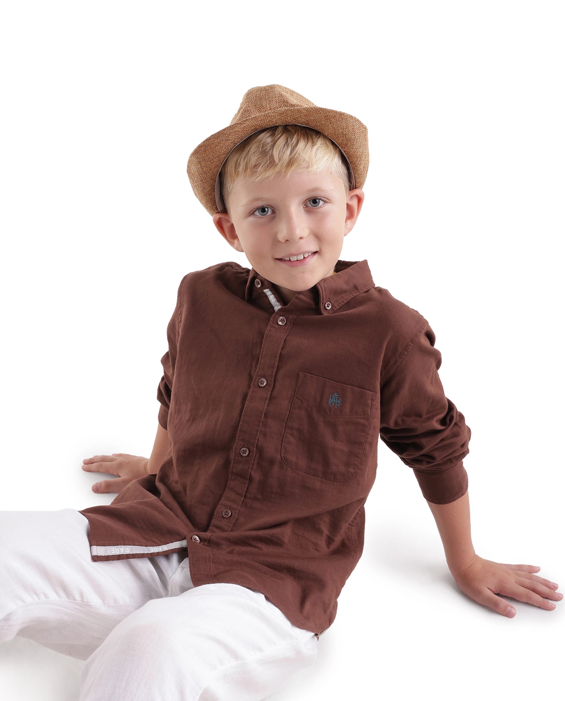 Boys Dark Rust Regular-Fit Full-Sleeve Cotton Casual Shirt