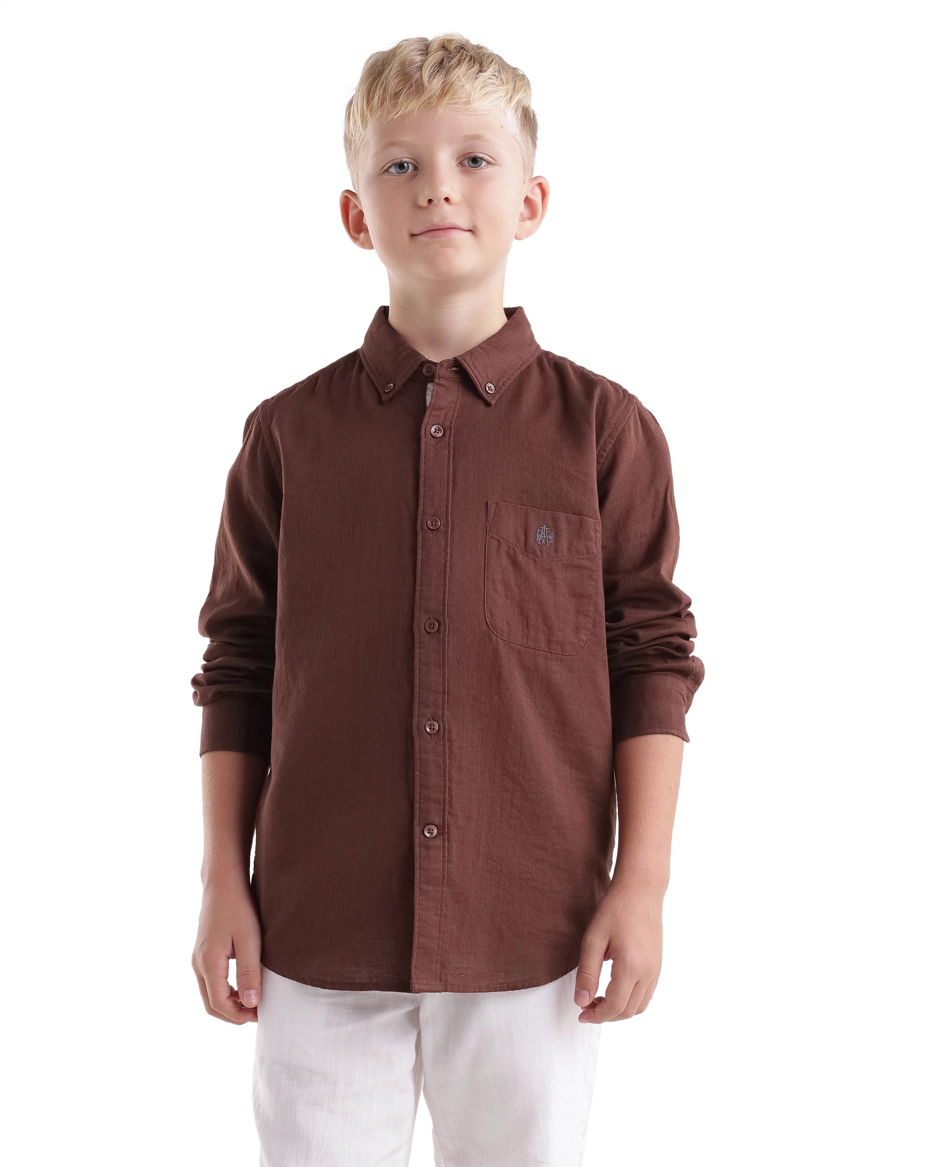 Boys Dark Rust Regular-Fit Full-Sleeve Cotton Casual Shirt