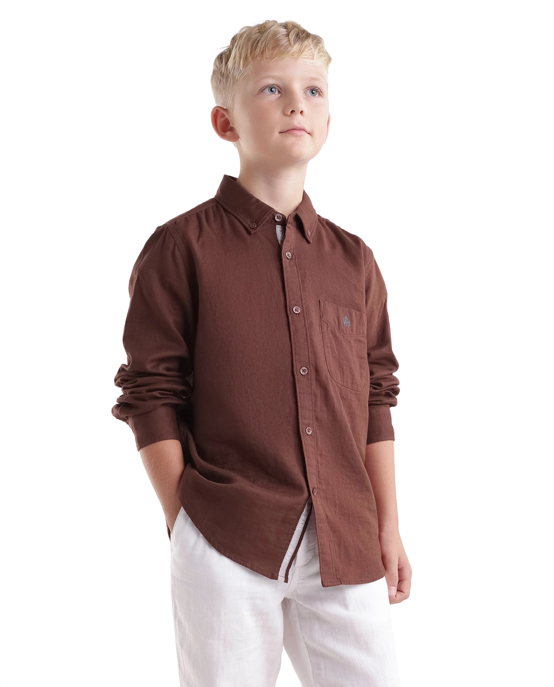 Boys Dark Rust Regular-Fit Full-Sleeve Cotton Casual Shirt