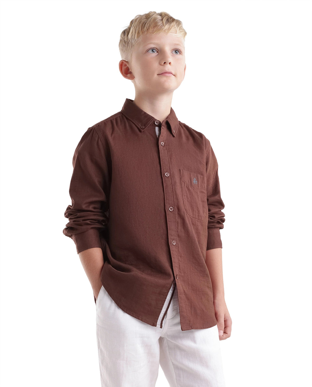 Rare Ones Boys Layerr Regular Fit Cotton Shirt - Rust