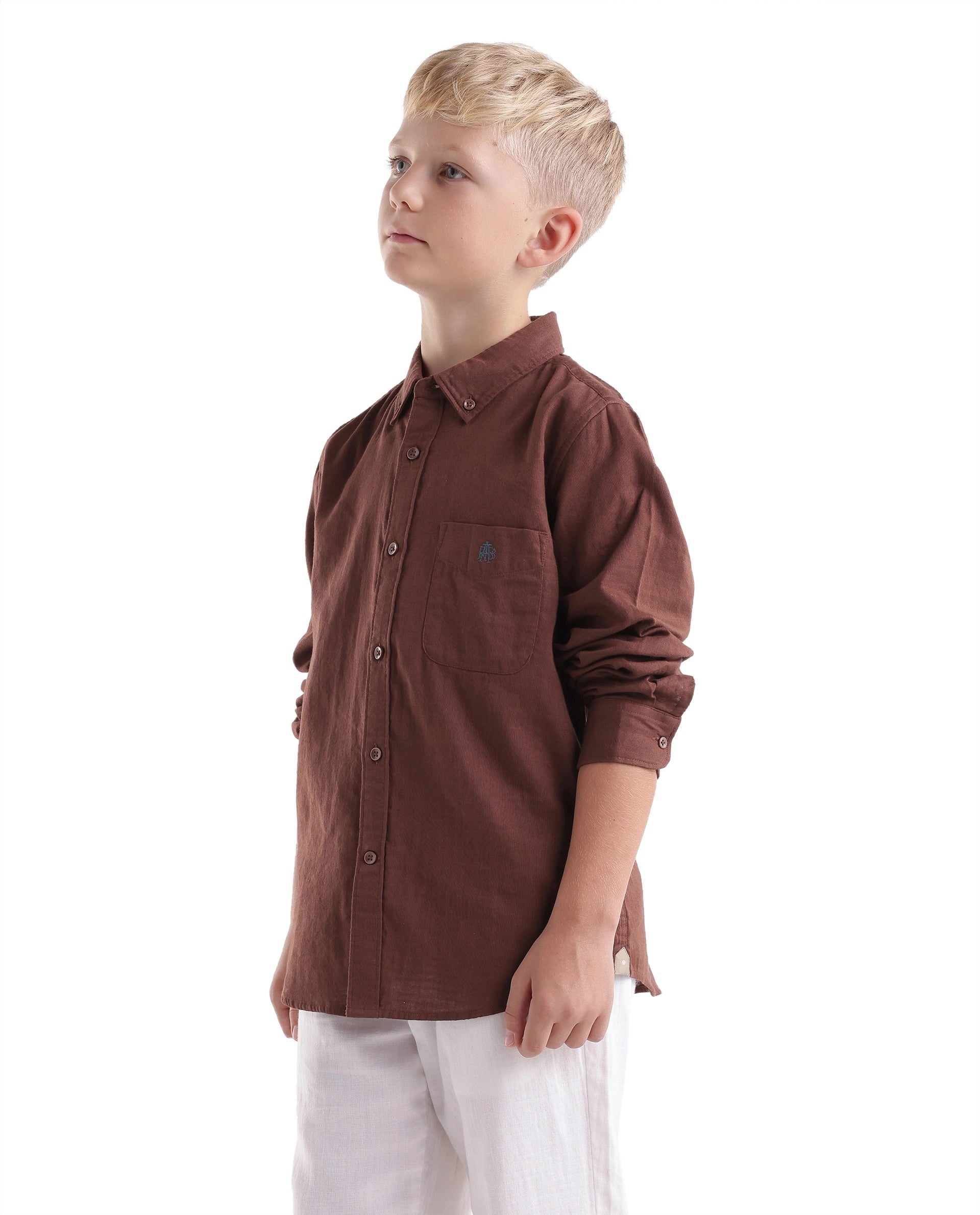 Boys Dark Rust Regular-Fit Full-Sleeve Cotton Casual Shirt