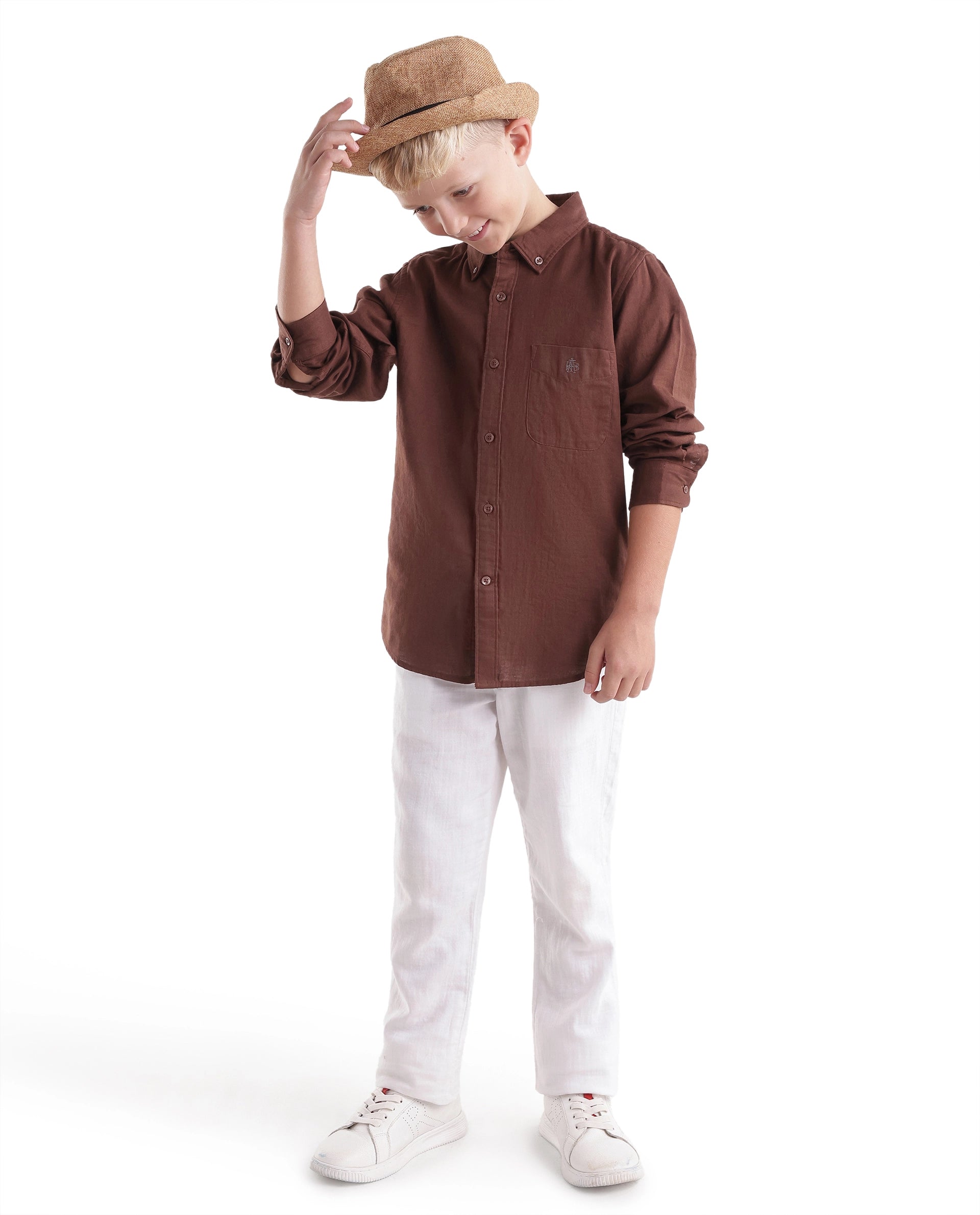 Boys Dark Rust Regular-Fit Full-Sleeve Cotton Casual Shirt