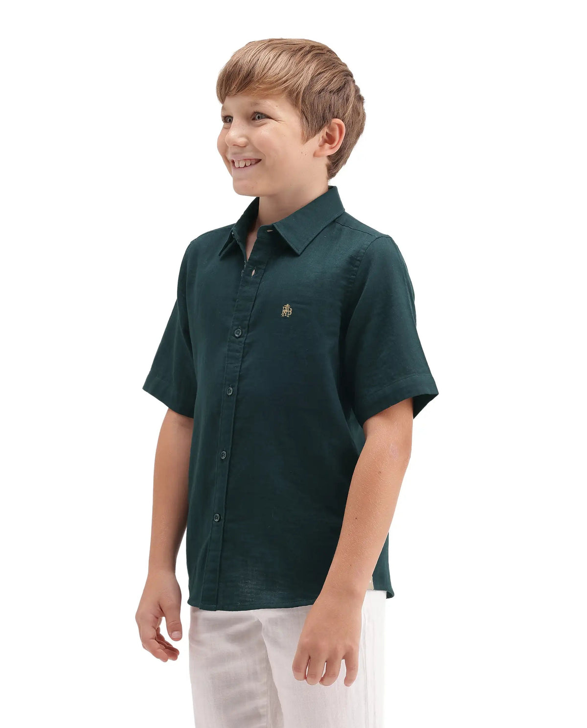 Boys Dark Teal Regular-Fit Half-Sleeve Cotton Casual Shirt