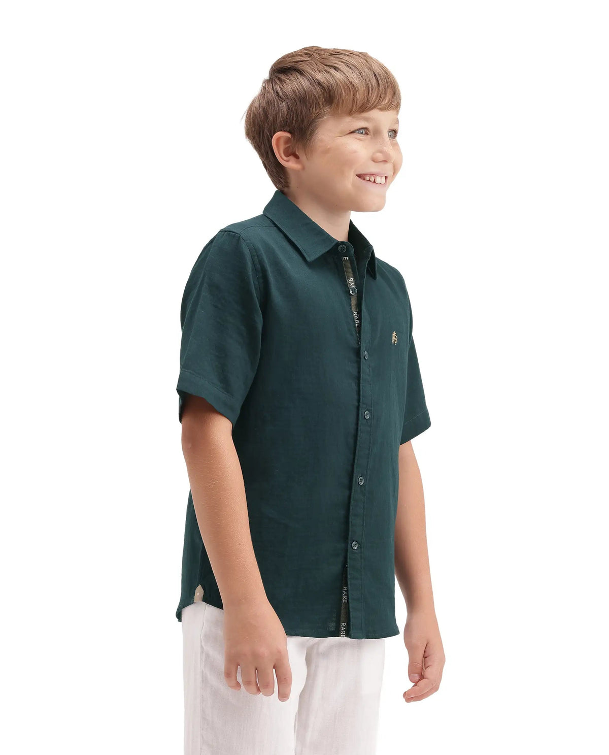 Boys Dark Teal Regular-Fit Half-Sleeve Cotton Casual Shirt