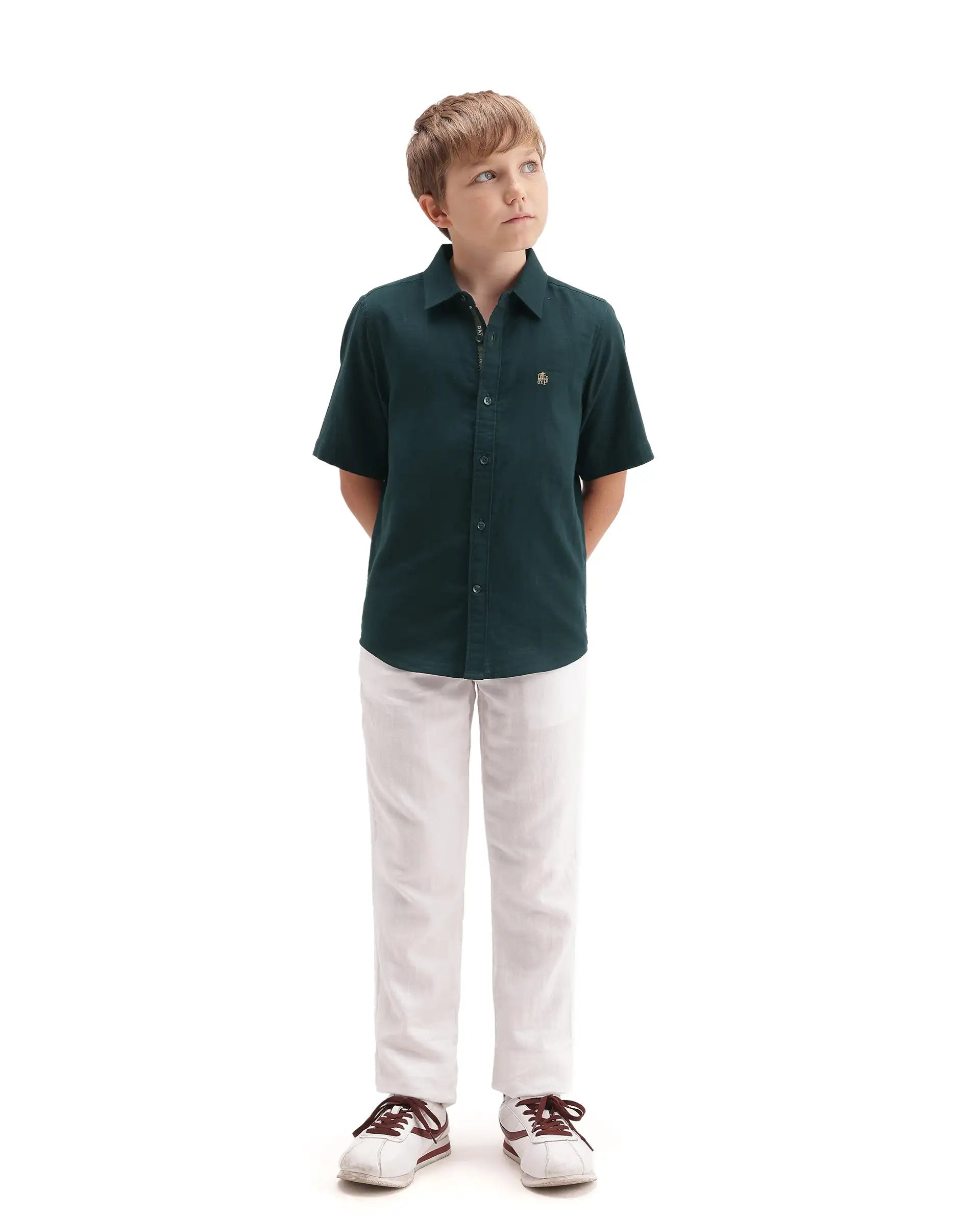 Boys Dark Teal Regular-Fit Half-Sleeve Cotton Casual Shirt