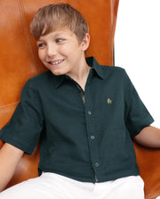 Boys Dark Teal Regular-Fit Half-Sleeve Cotton Casual Shirt