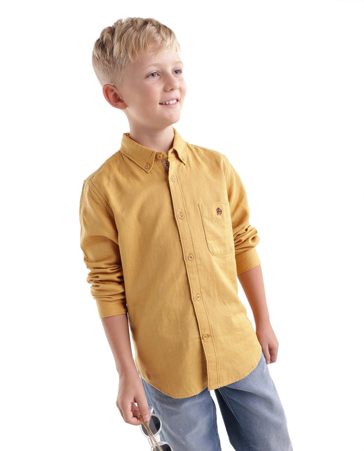 Rare Ones Boys Layerr Regular Fit Cotton Shirt - Mustard