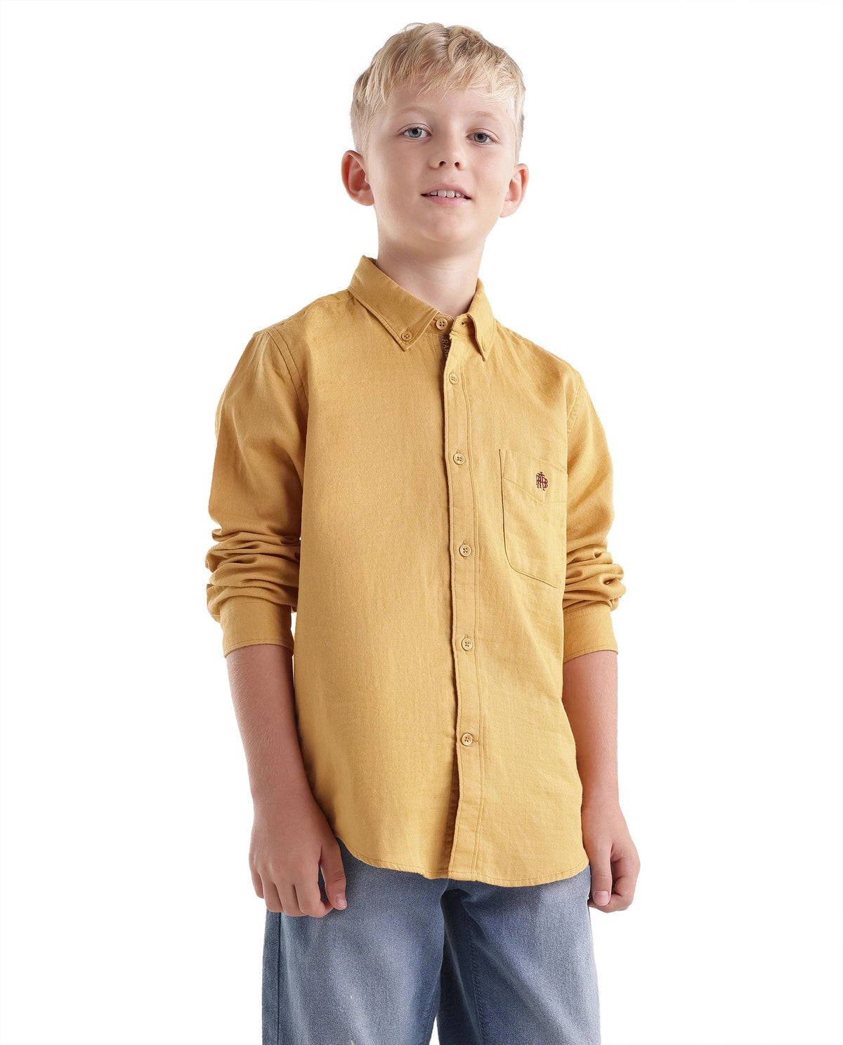 Rare Ones Boys Layerr Regular Fit Cotton Shirt - Mustard