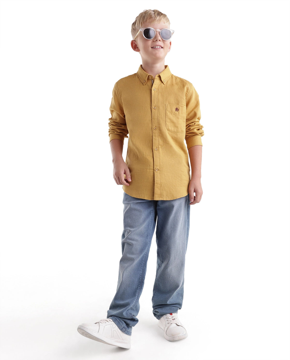 Rare Ones Boys Layerr Regular Fit Cotton Shirt - Mustard