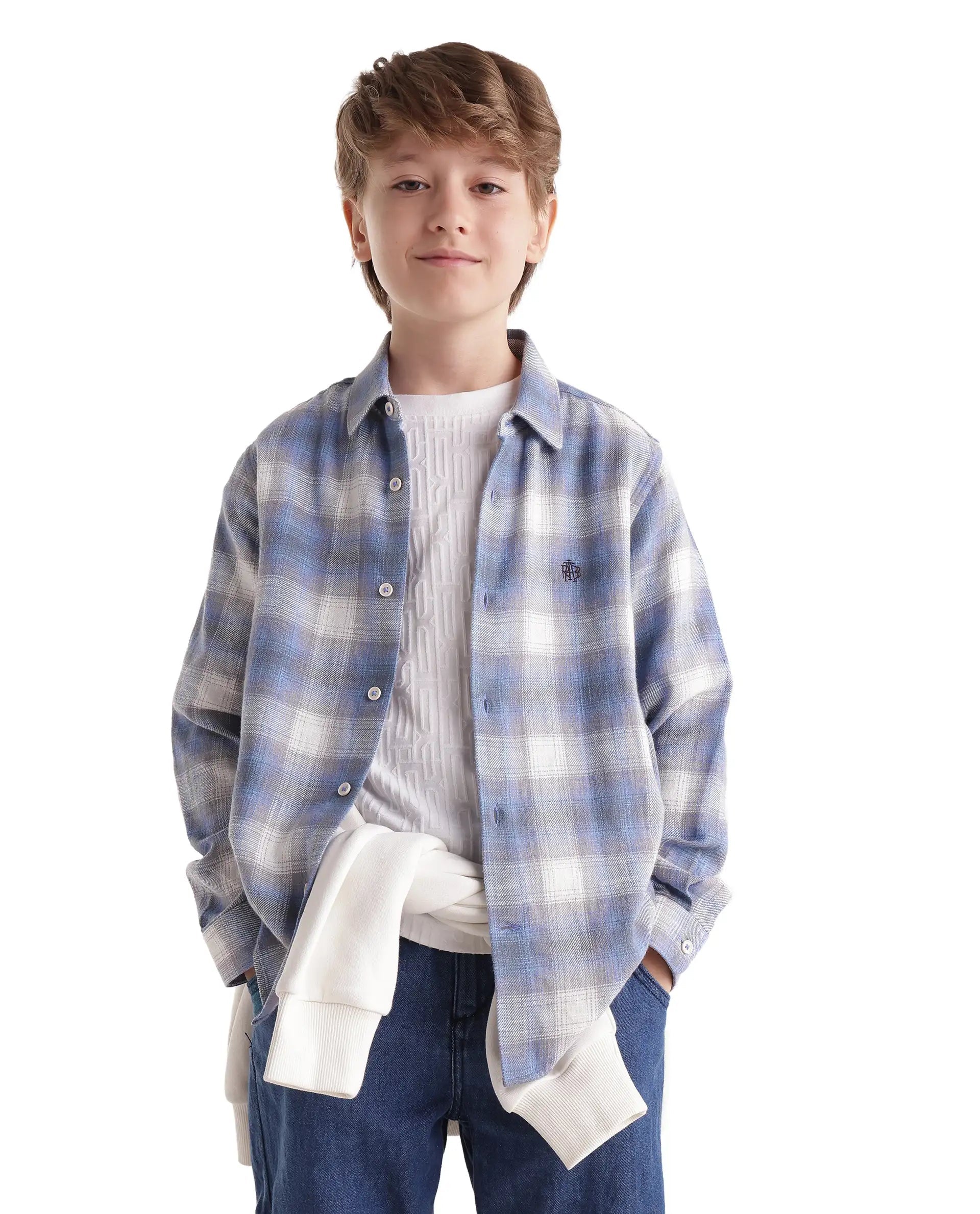 Boys Purple Regular-Fit Full-Sleeve Checked Cotton Casual Shirt