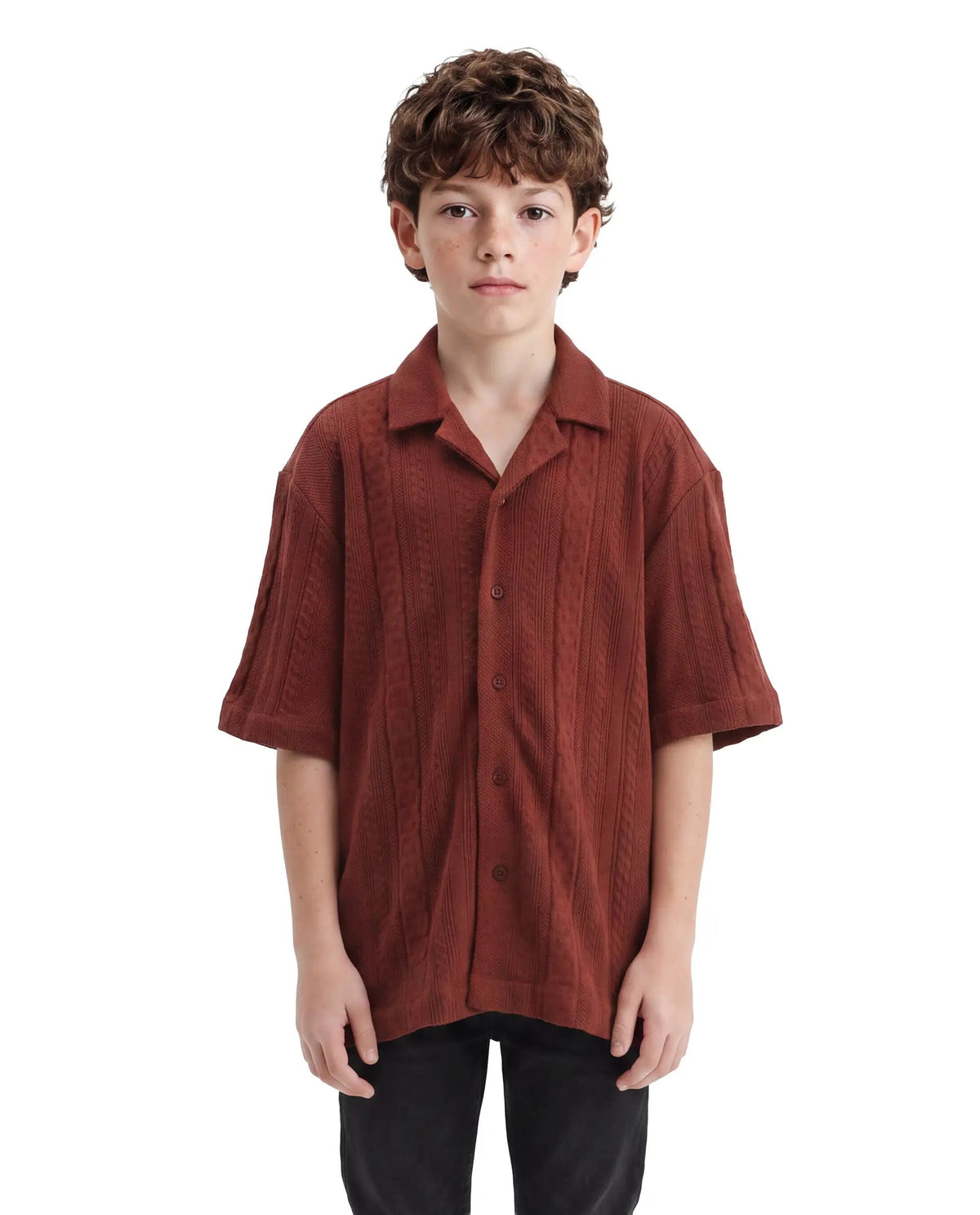 Rare Ones Boys Lyra Regular Fit Cotton Shirt - Rust