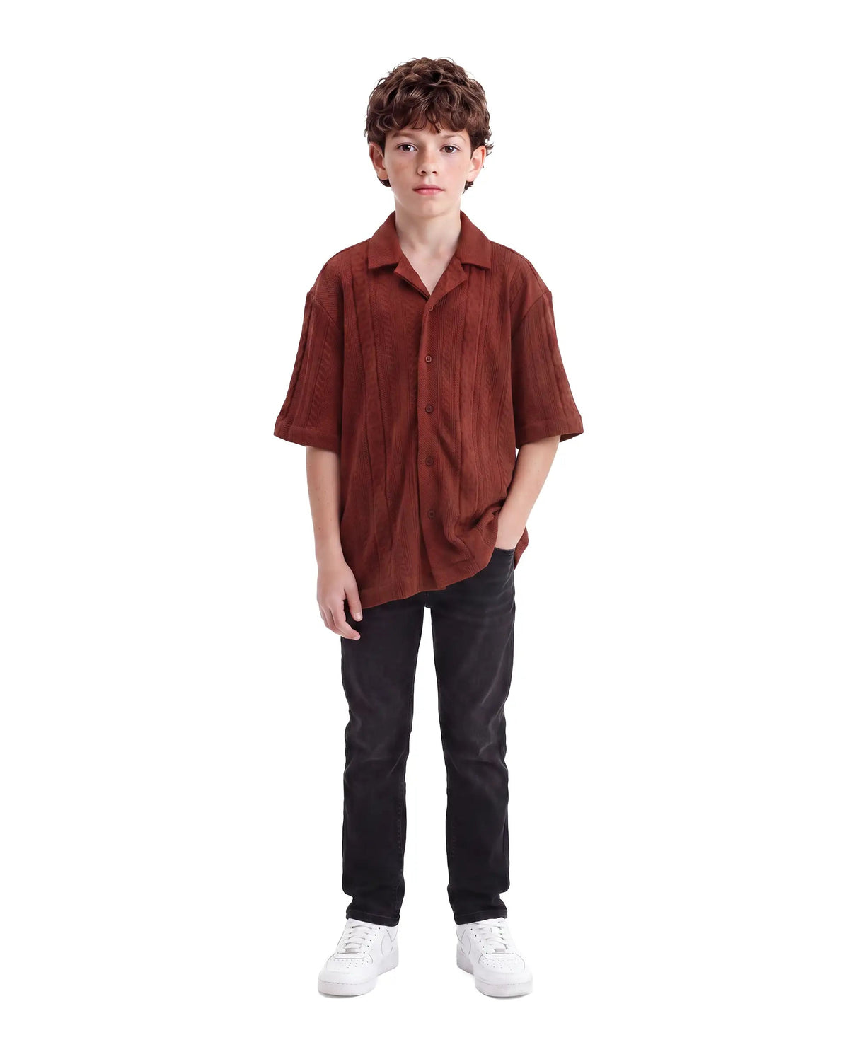 Rare Ones Boys Lyra Regular Fit Cotton Shirt - Rust