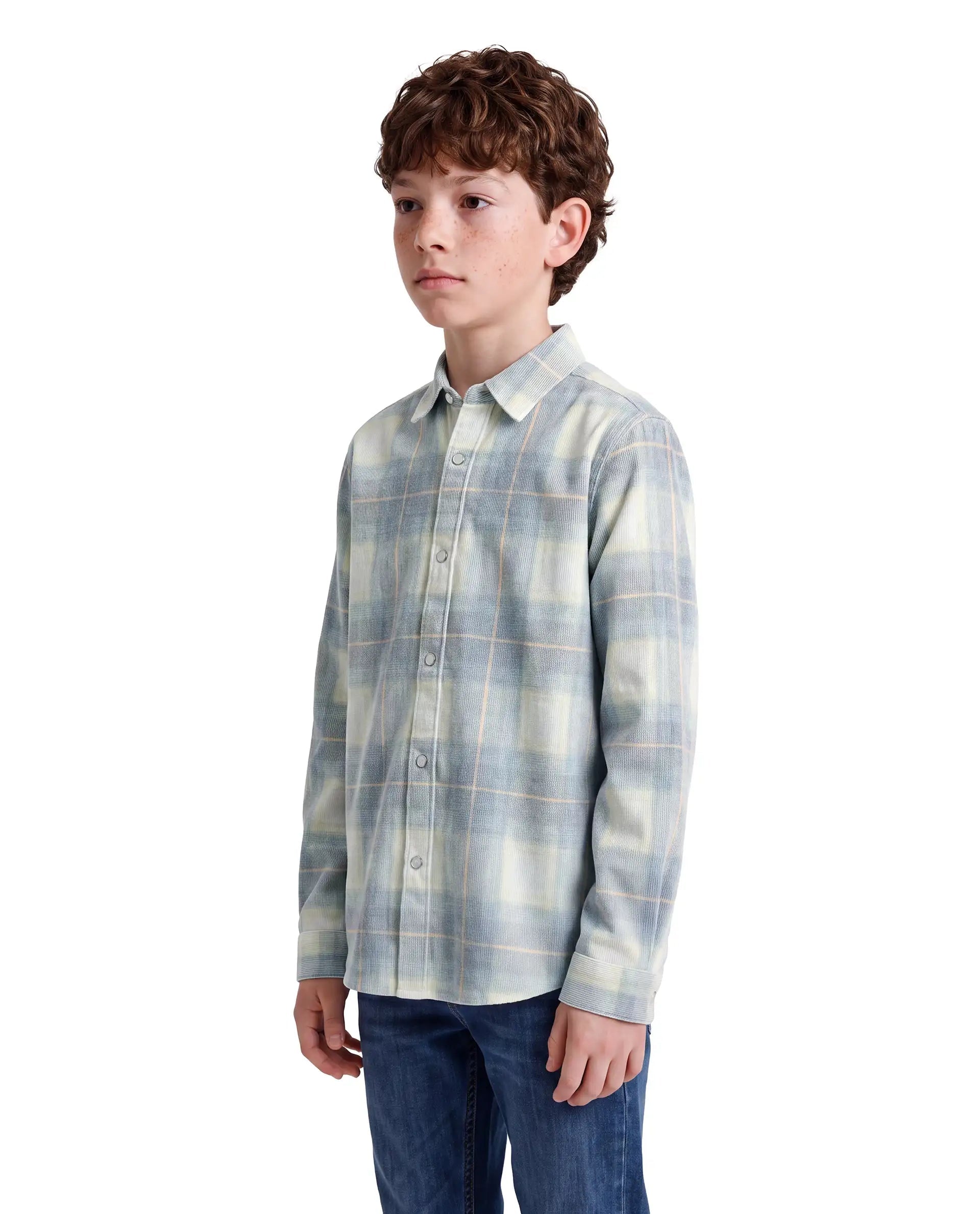 Boys Light Blue Regular-Fit Half-Sleeve Checked Cotton Casual Shirt