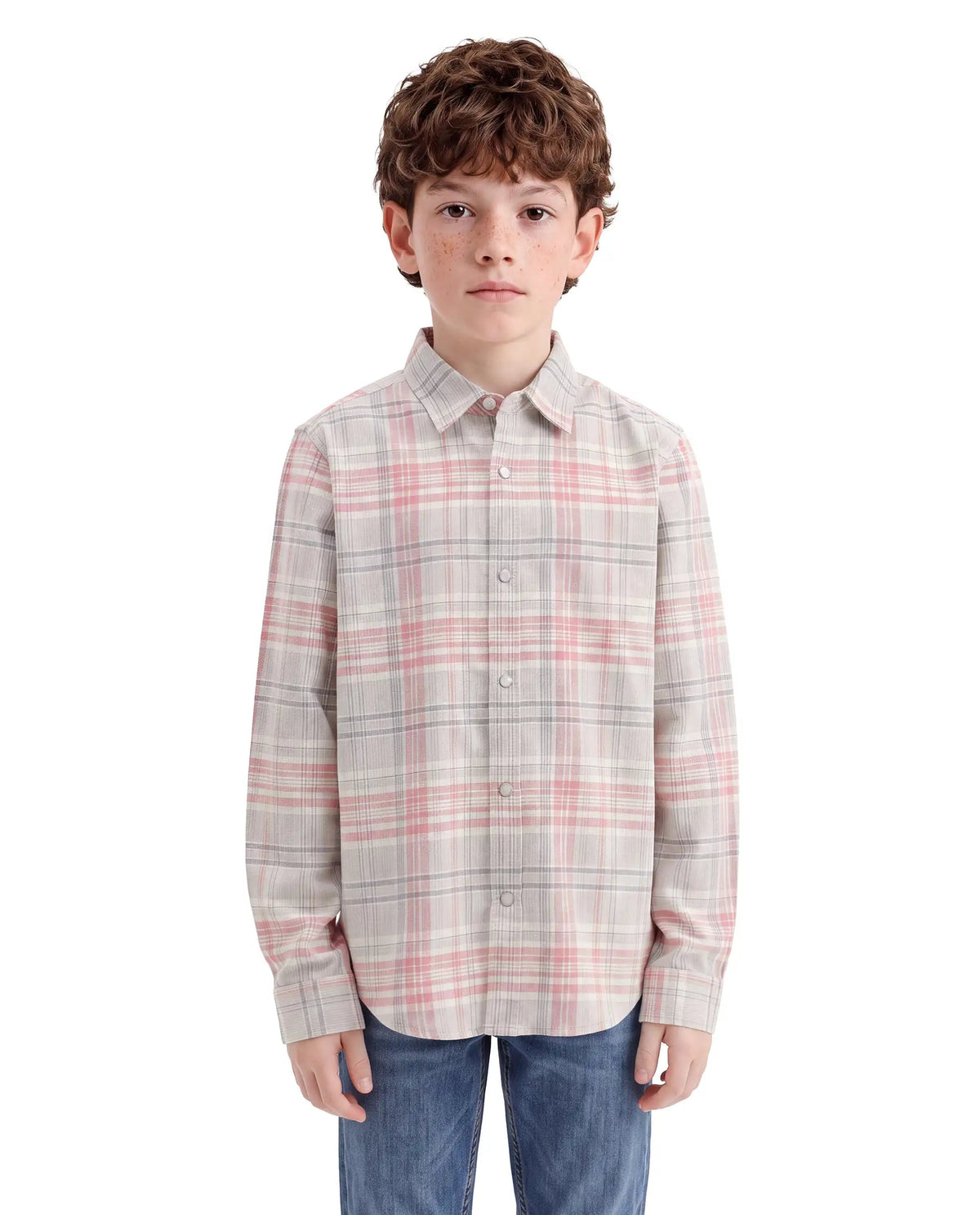 Boys Light Red Regular-Fit Half-Sleeve Checked Cotton Casual Shirt