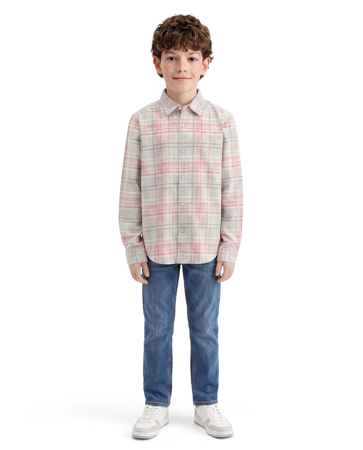 Boys Light Red Regular-Fit Half-Sleeve Checked Cotton Casual Shirt