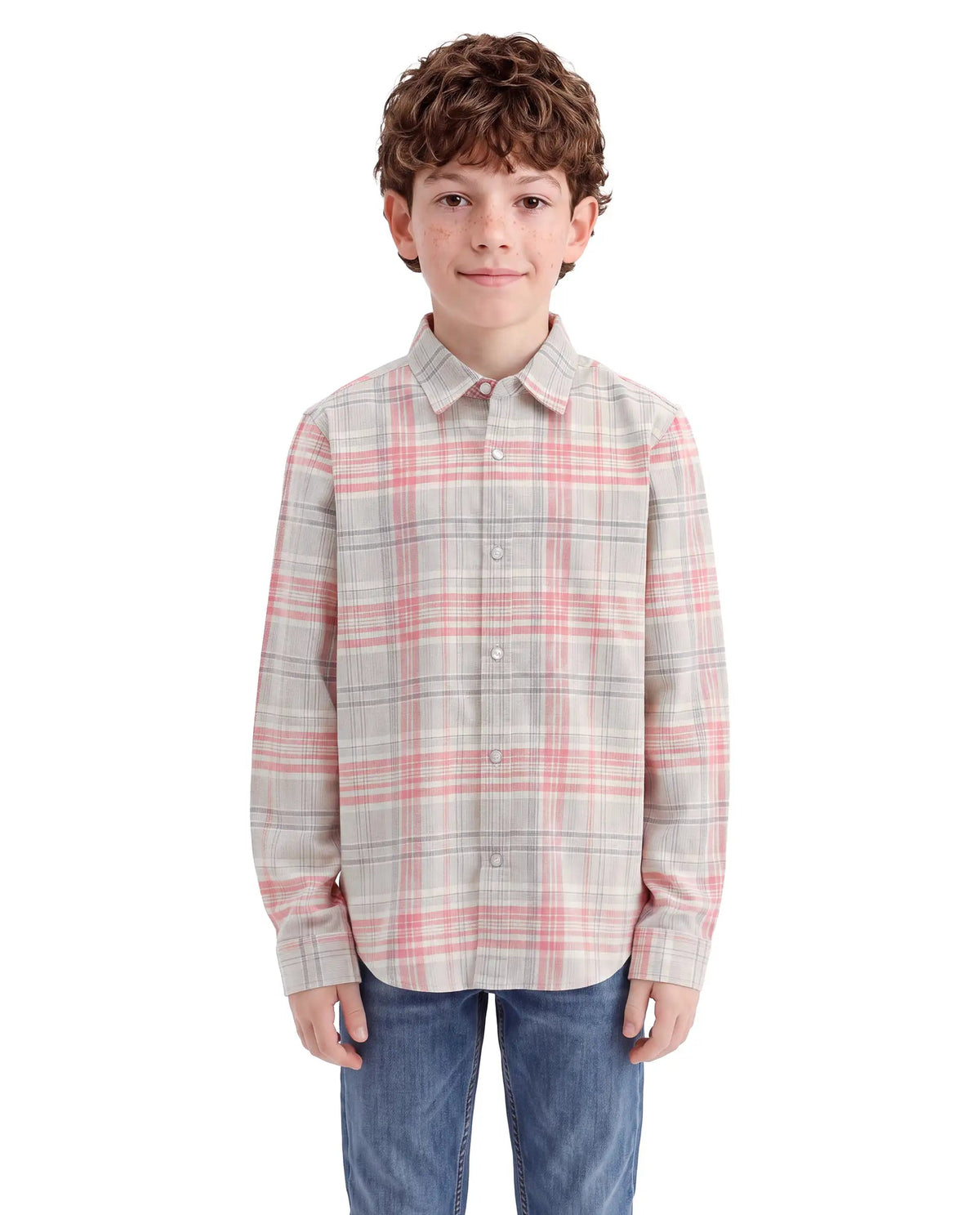 Boys Light Red Regular-Fit Half-Sleeve Checked Cotton Casual Shirt