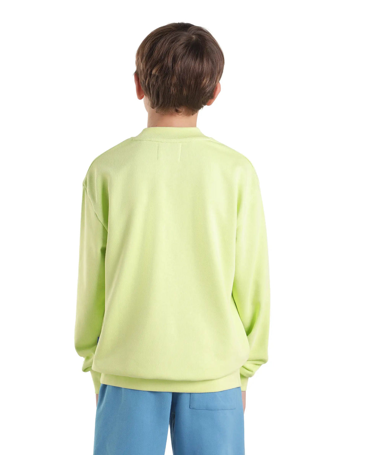 Boys Pastel Green Oversized Full-Sleeve HD Print Cotton Blend Sweatshirt