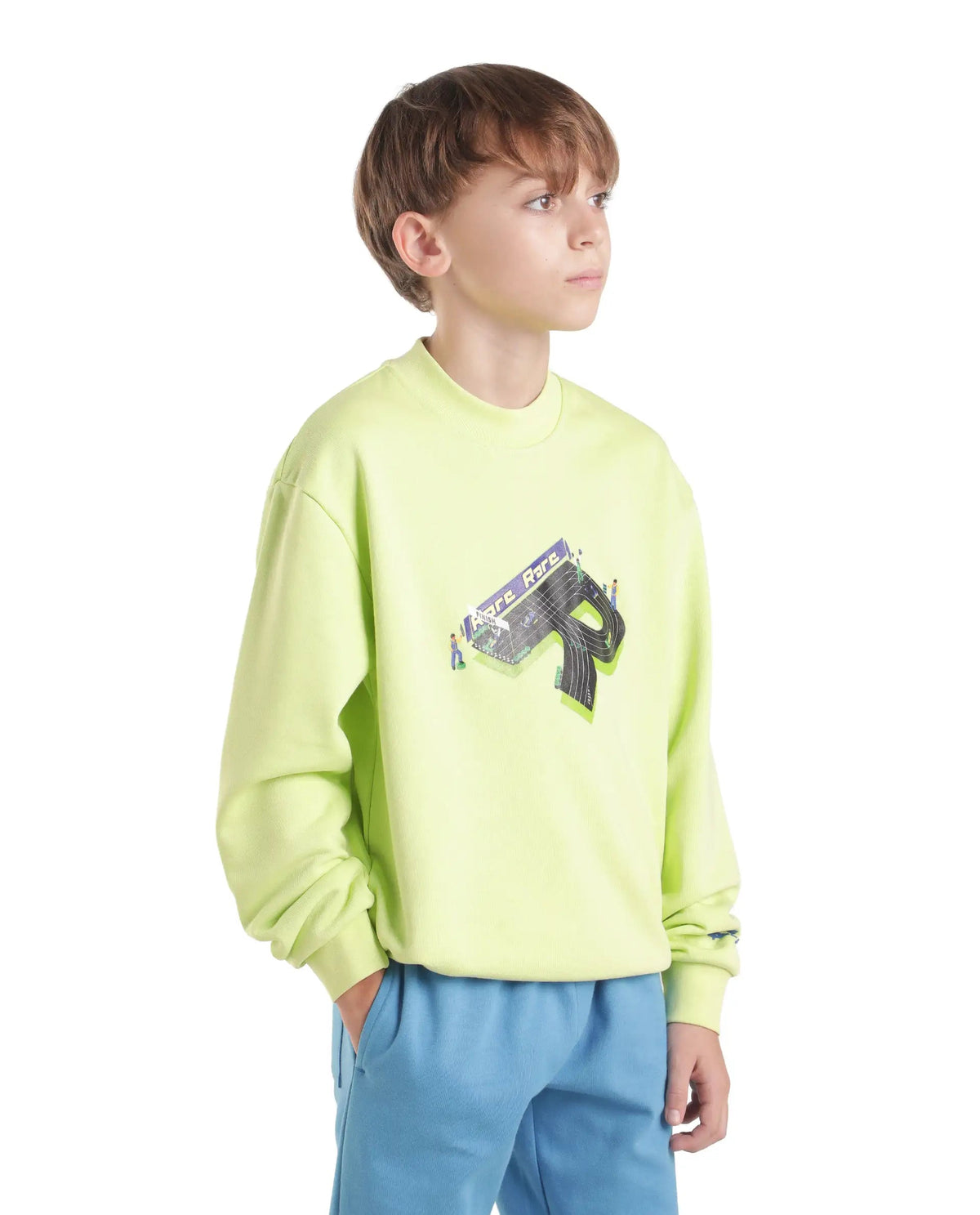 Boys Pastel Green Oversized Full-Sleeve HD Print Cotton Blend Sweatshirt