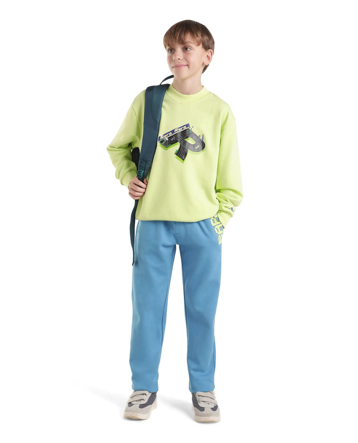 Boys Pastel Green Oversized Full-Sleeve HD Print Cotton Blend Sweatshirt