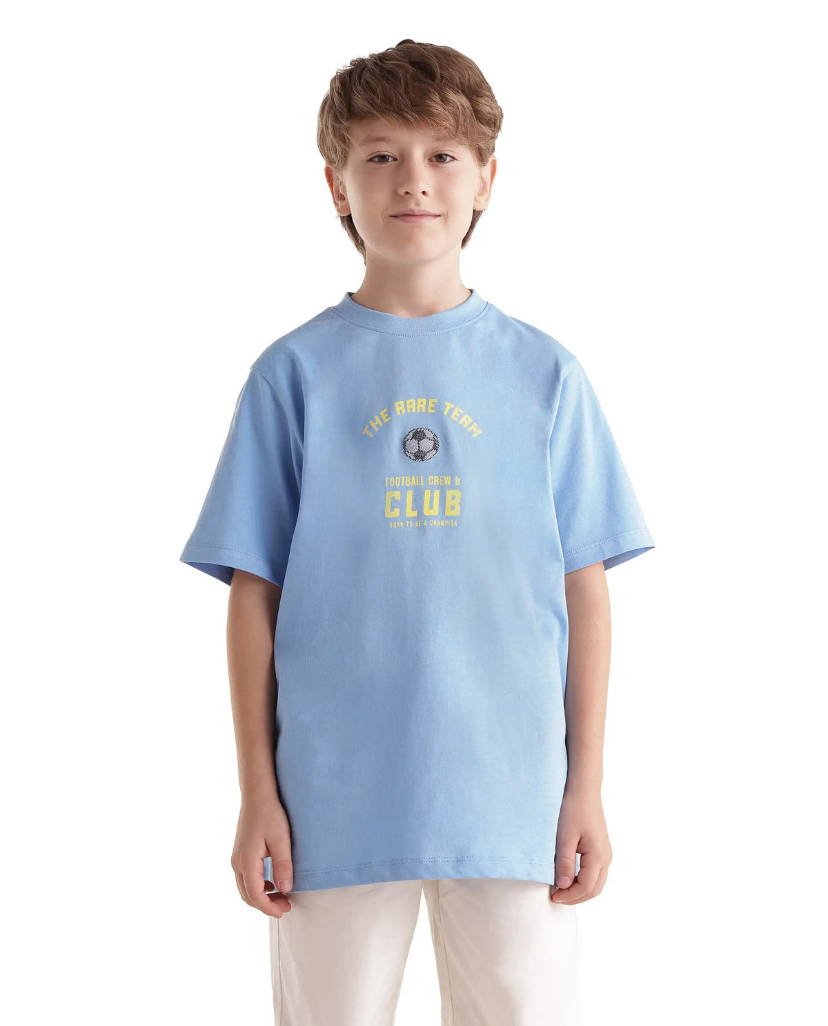 Rare Ones Boys Bill Regular Fit Cotton T-Shirt - Light Blue