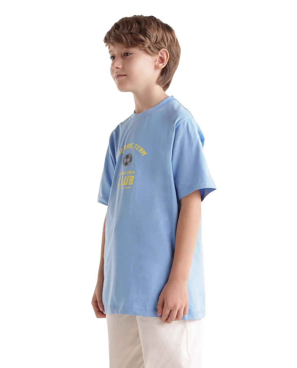Rare Ones Boys Bill Regular Fit Cotton T-Shirt - Light Blue