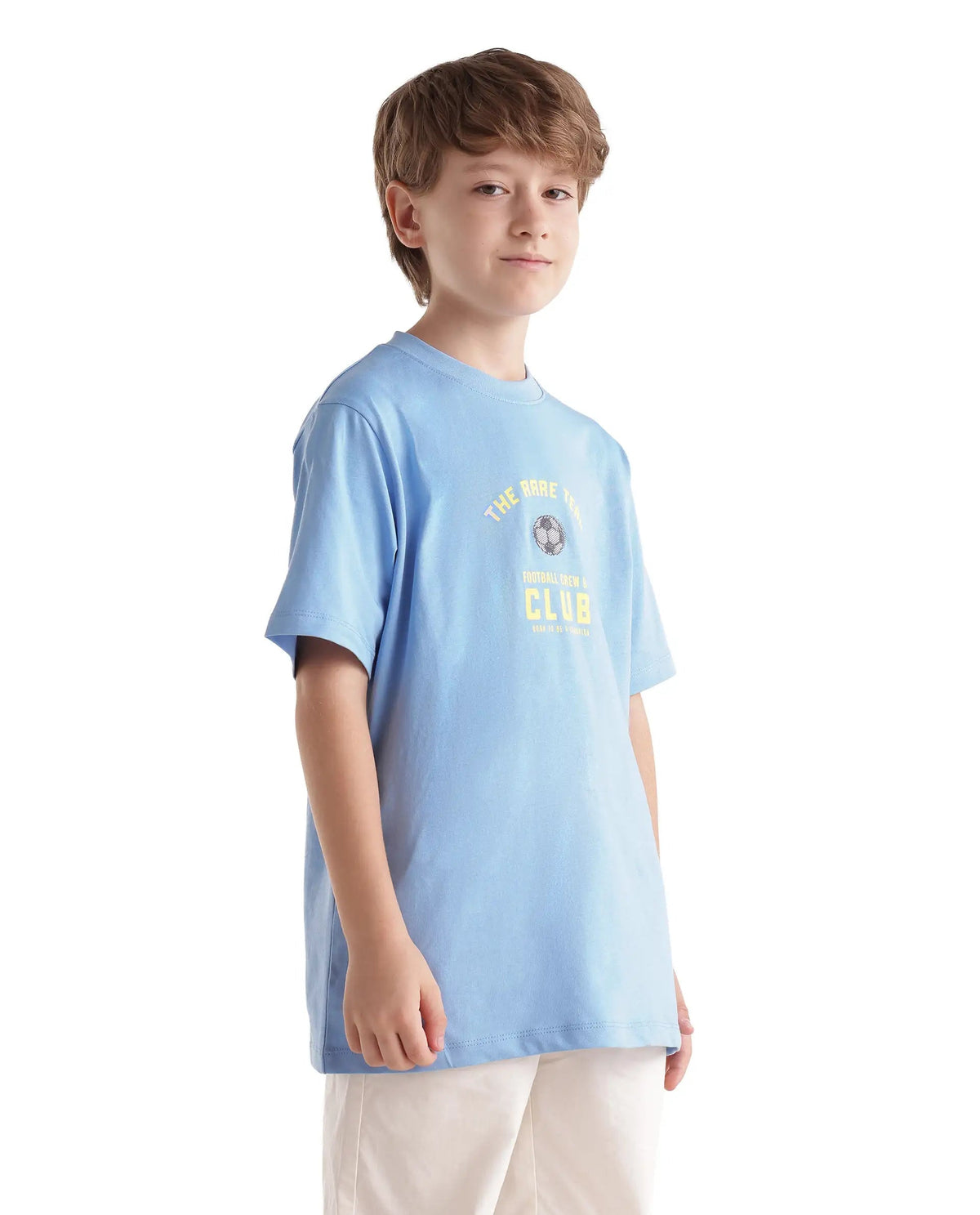 Rare Ones Boys Bill Regular Fit Cotton T-Shirt - Light Blue