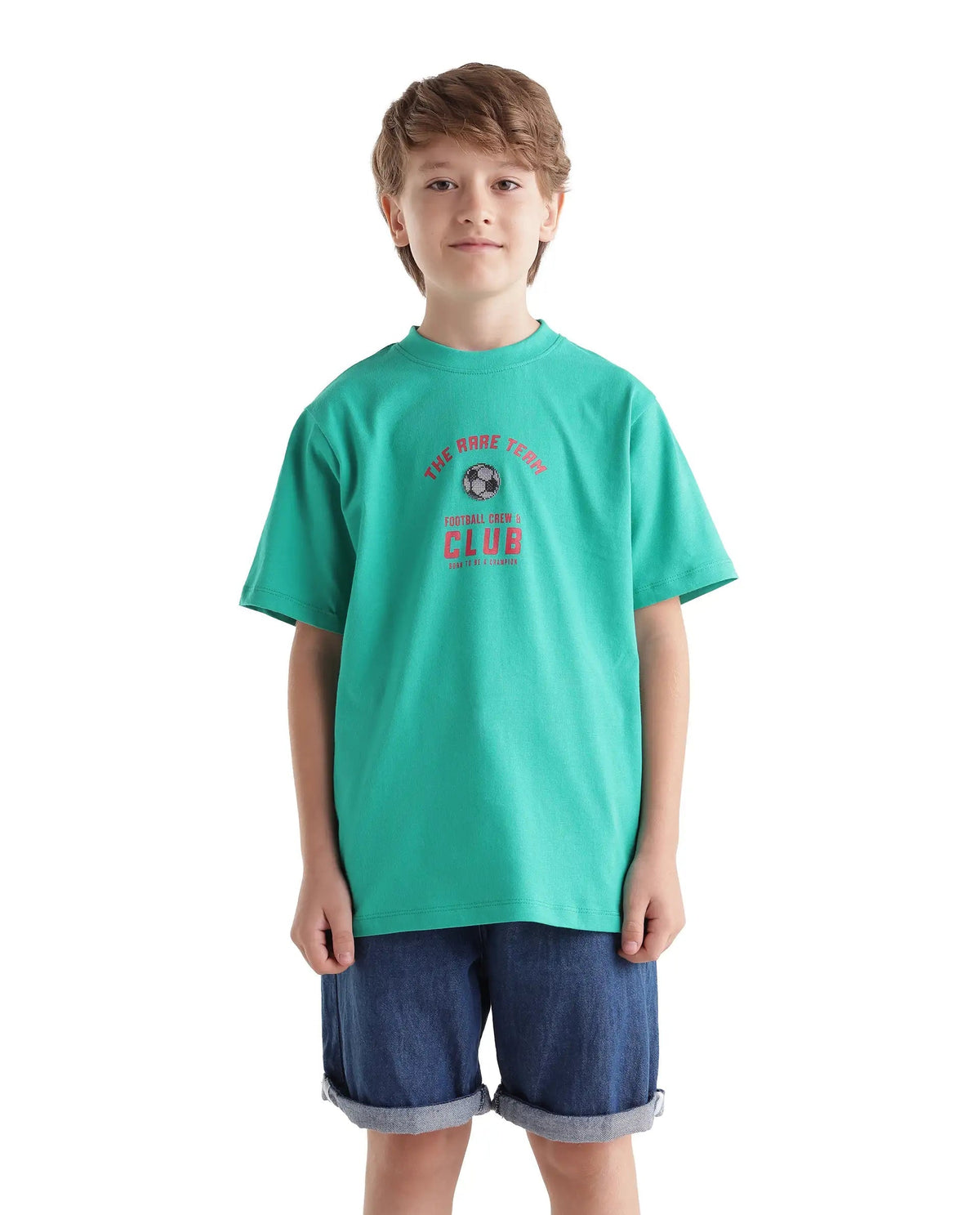Rare Ones Boys Bill Regular Fit Cotton T-Shirt - Teal