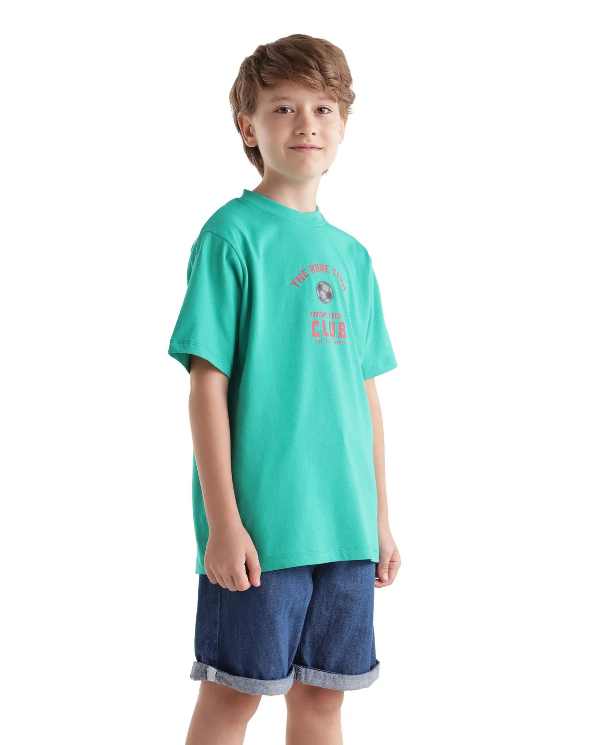 Rare Ones Boys Bill Regular Fit Cotton T-Shirt - Teal