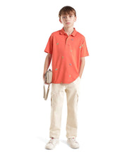 Boys Light Orange Regular-Fit Half-Sleeve All-Over Print Cotton Polo